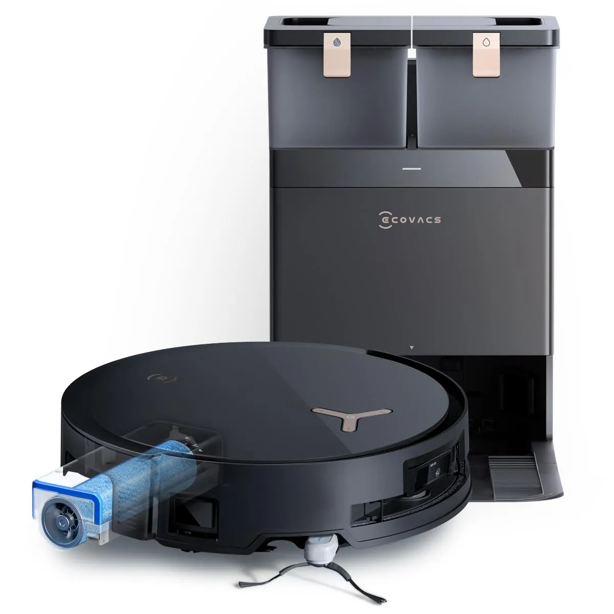 ECOVACS DEEBOT X8 PRO OMNI Robot Aspirapolvere Lavapavimenti, 18000Pa, Tecnologia di Lavaggio Automatico Istantaneo OZMO ROLLER, Pulizia con acqua calda 40-75°C, Soluzione Detergente Automatica, Nero