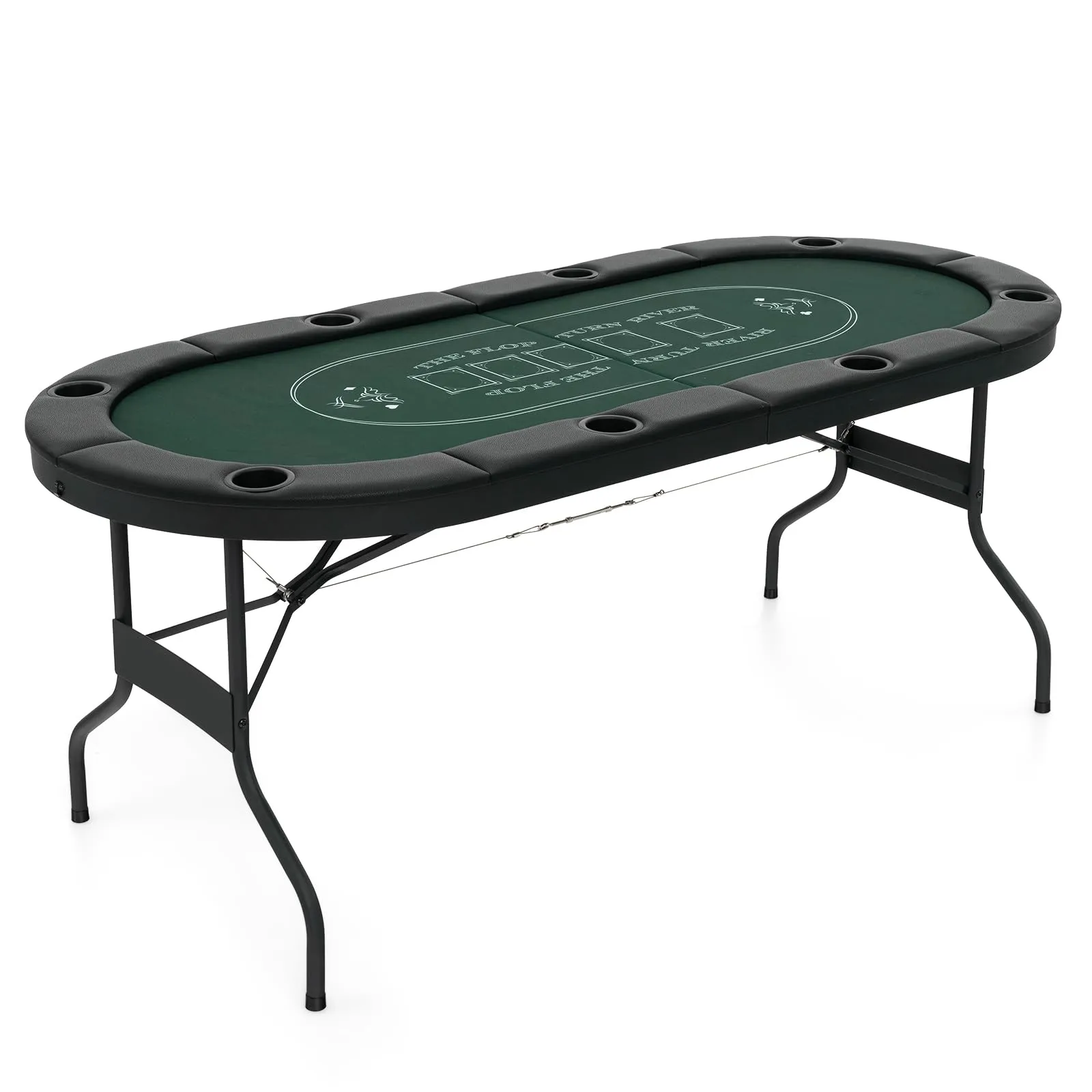 COSTWAY Tavolo da Poker Pieghevole 182 cm per 8 Giocatori, Tavolo da Gioco Ovalo con Supporti per Bicchieri, Rivestimenti Imbottiti, per Blackjack, Texas Hold’em, Giochi da Casinò (Verde)