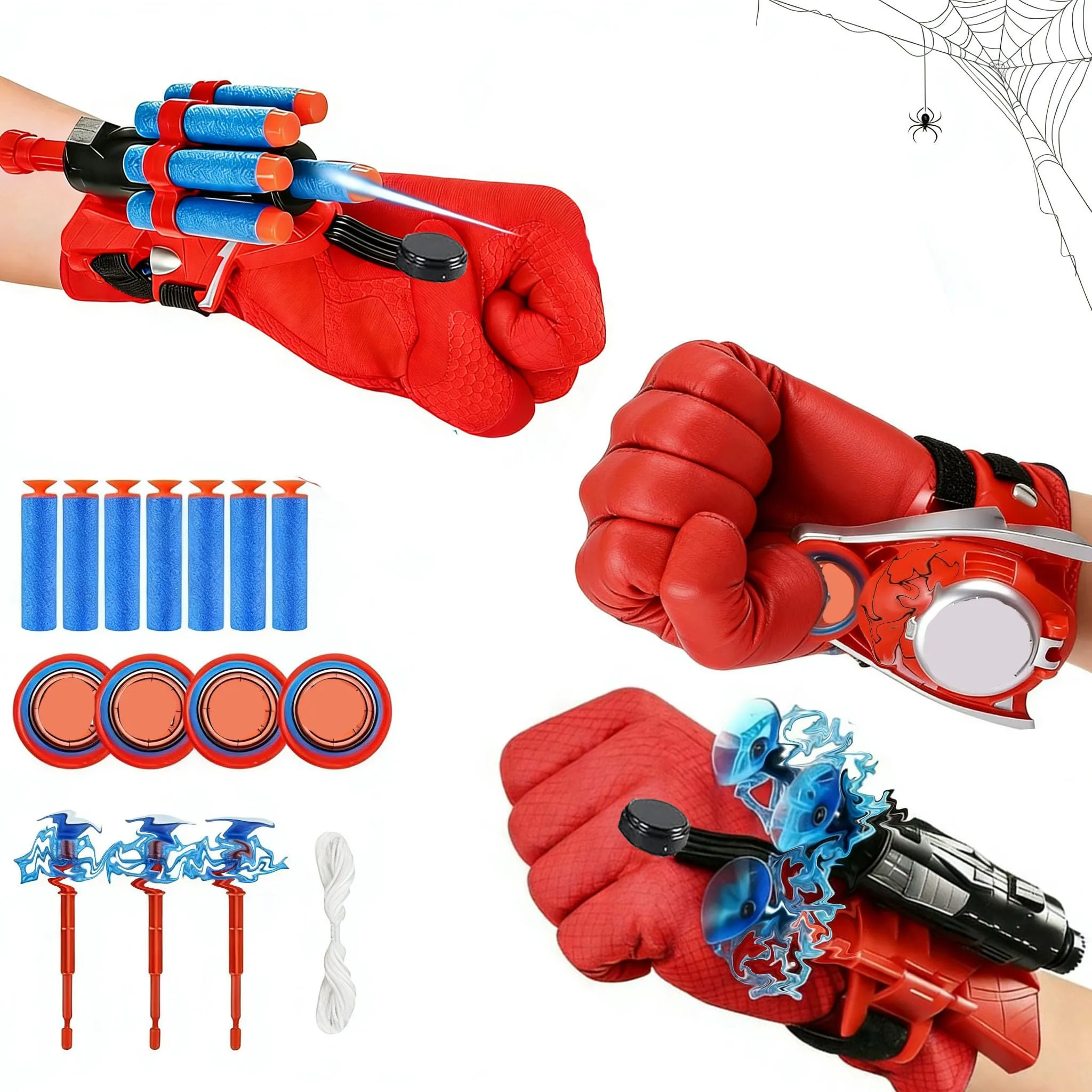 Taufe Set di 3 Spider Guanti per Bambino,Spara Ragnatele Spider,Maschera Spider Launcher Glove,Guanti Spider Bambino,Spider Glove Launcher Set,Spider Giocattolo Giocattoli da Polso Set