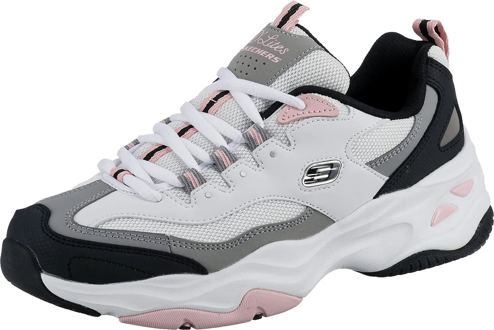 Skechers D'lites 4.0 Fresh Diva, Sneaker Donna, White Leather Mesh Black Pink Trim, 37 EU