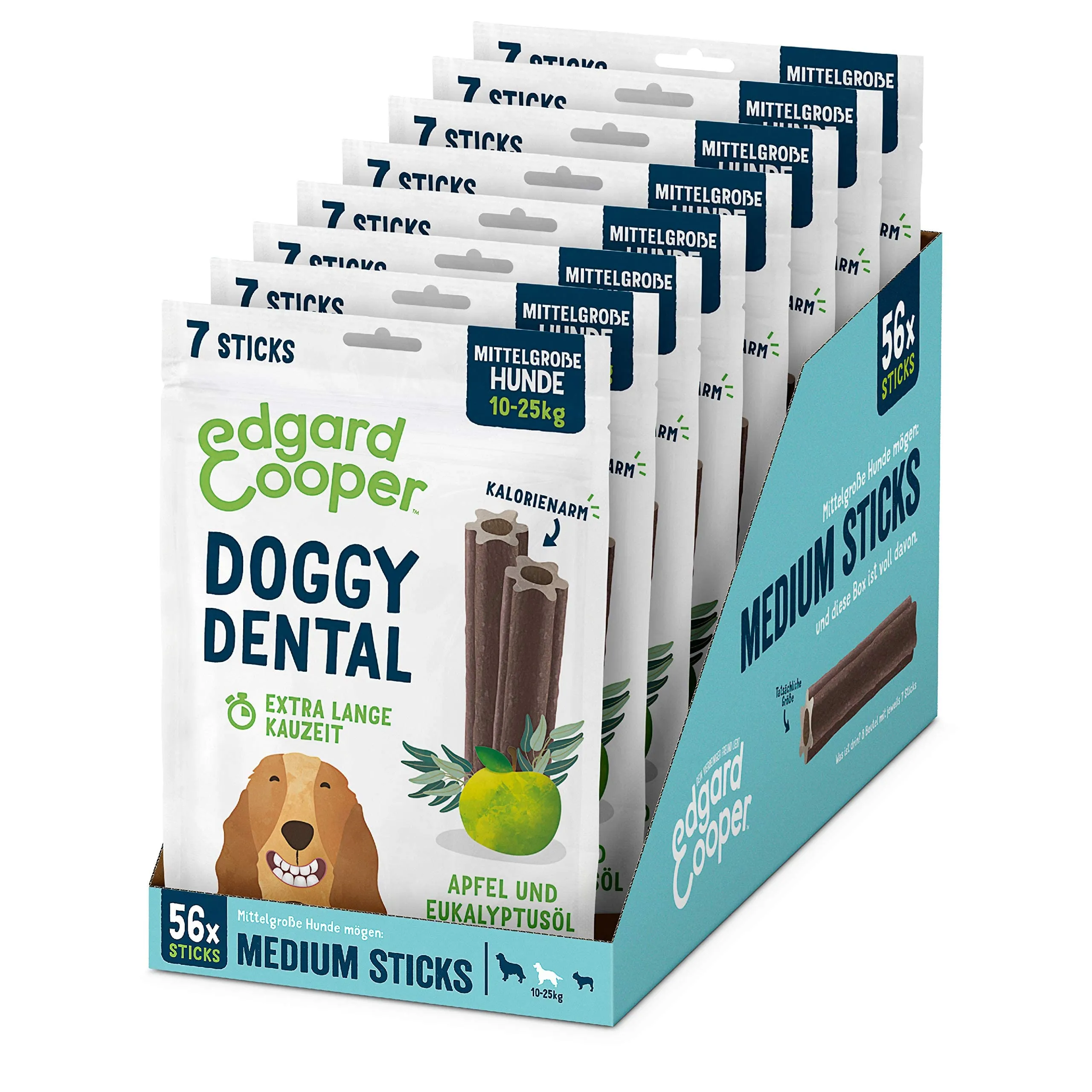 Edgard & Cooper Snacks 56 - Bastoncini da masticare per cani naturali, 8 x 7, per la cura dei denti, eucalipto e mela, una volta al giorno, a basso contenuto calorico, efficaci da masticare, alito