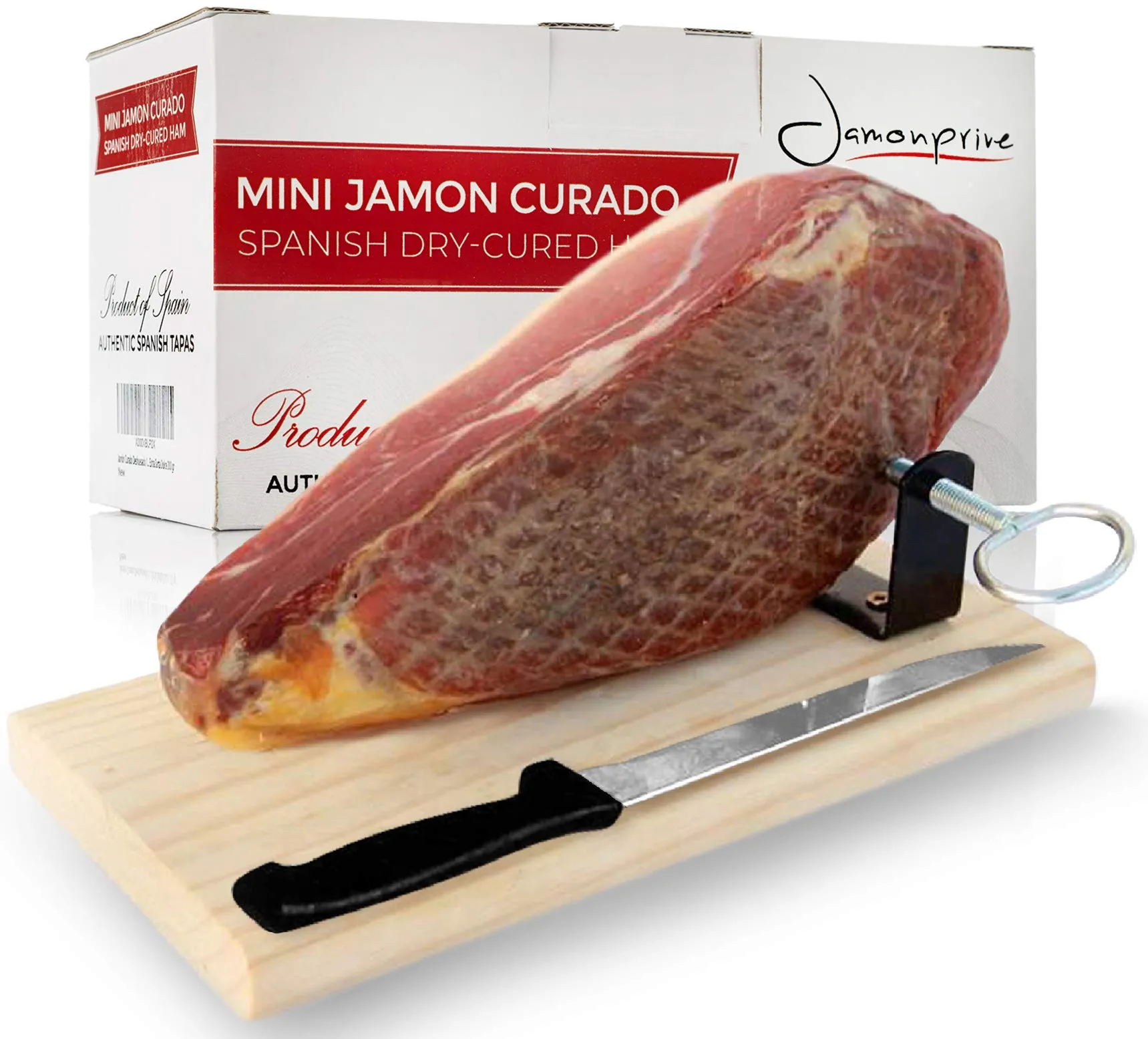 Prosciutto Serrano Spagnolo Reserva Duroc Stagionato & Disossato (Jamon Serrano) 1 Kg Mini + Porta Prosciutto + Coltello - Jamonprive