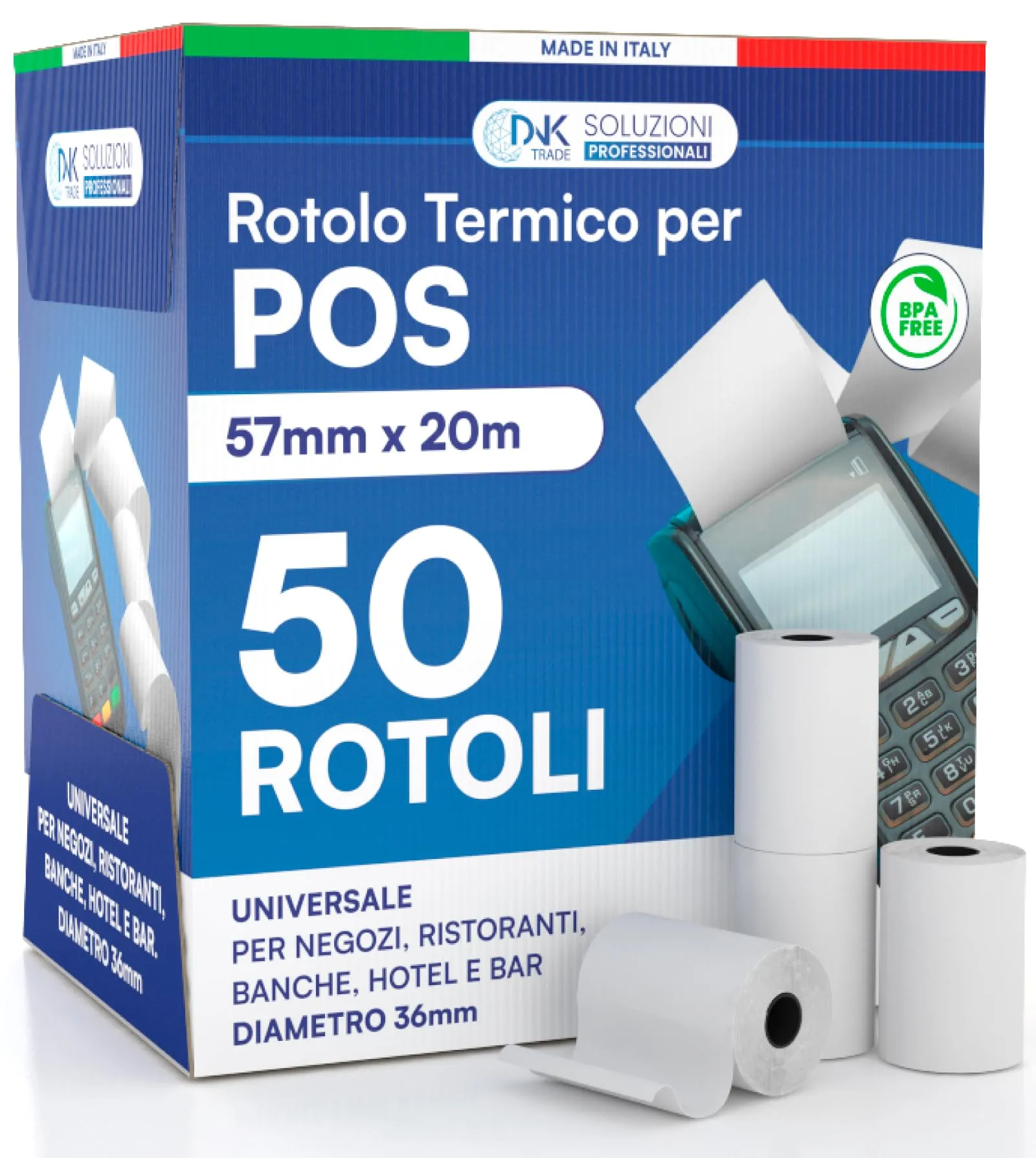 50 Rotoli POS 57x20 metri, Rotolini POS per NEXI Mobile POS e altri dispositivi POS (50)