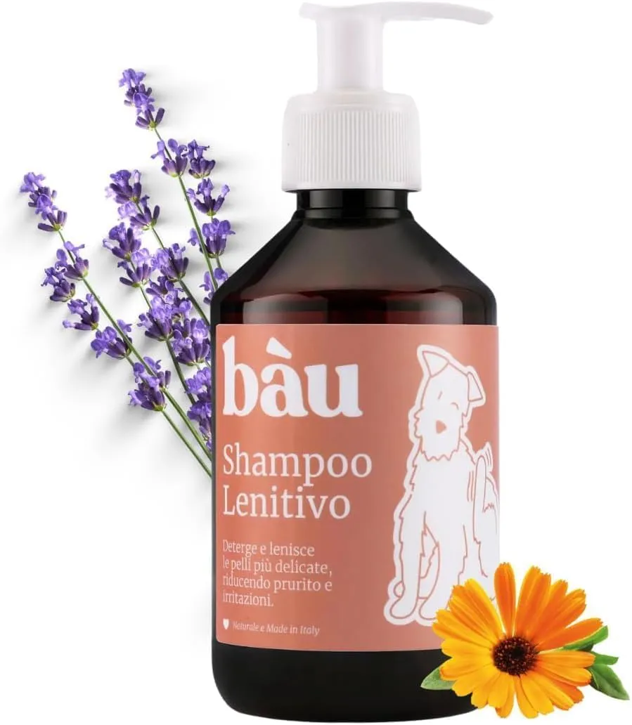 Bau Cosmesi Shampoo Lenitivo per Cani, Sollievo per Pelle Sensibile, Shampoo Cane Dermatite Dermatite Con Camomilla, Calendula e Lavanda, Shampoo per Prurito Cane e Gatto Idratante e Delicato (250ml)
