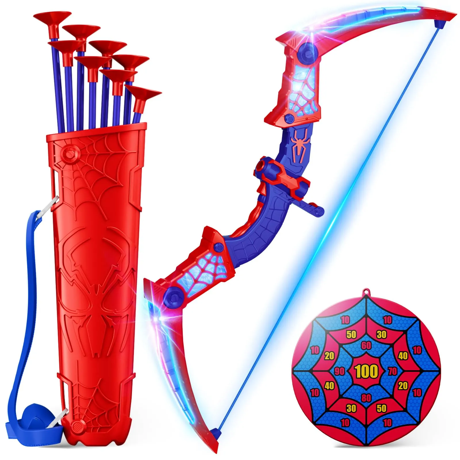 Giocattoli Bambino Set con Luci LED Rosse e Blu, Zainetto Supercool e Bersaglio Web, Giocattolo Gioco Bambino 3-12 Anni, Giochi Bambini 3 4 5 6 7 8 10 Anni, Regalo Bimbo 3 4 5 6 7 8 9 10 Anni Maschio