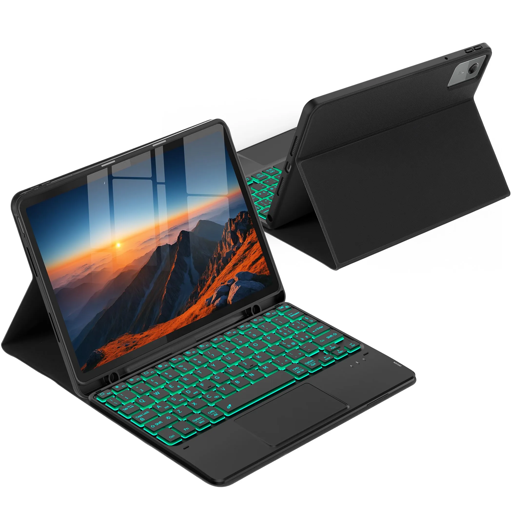 CACOE Cover con Tastiera per Lenovo Idea Tab 11 Pollici Tablet 2025 (TB-336ZU TB-336FU) con Touchpad, Custodia con Portapenne Tastiera Wireless Staccabile con Illuminazione a 7 Colori, Nero