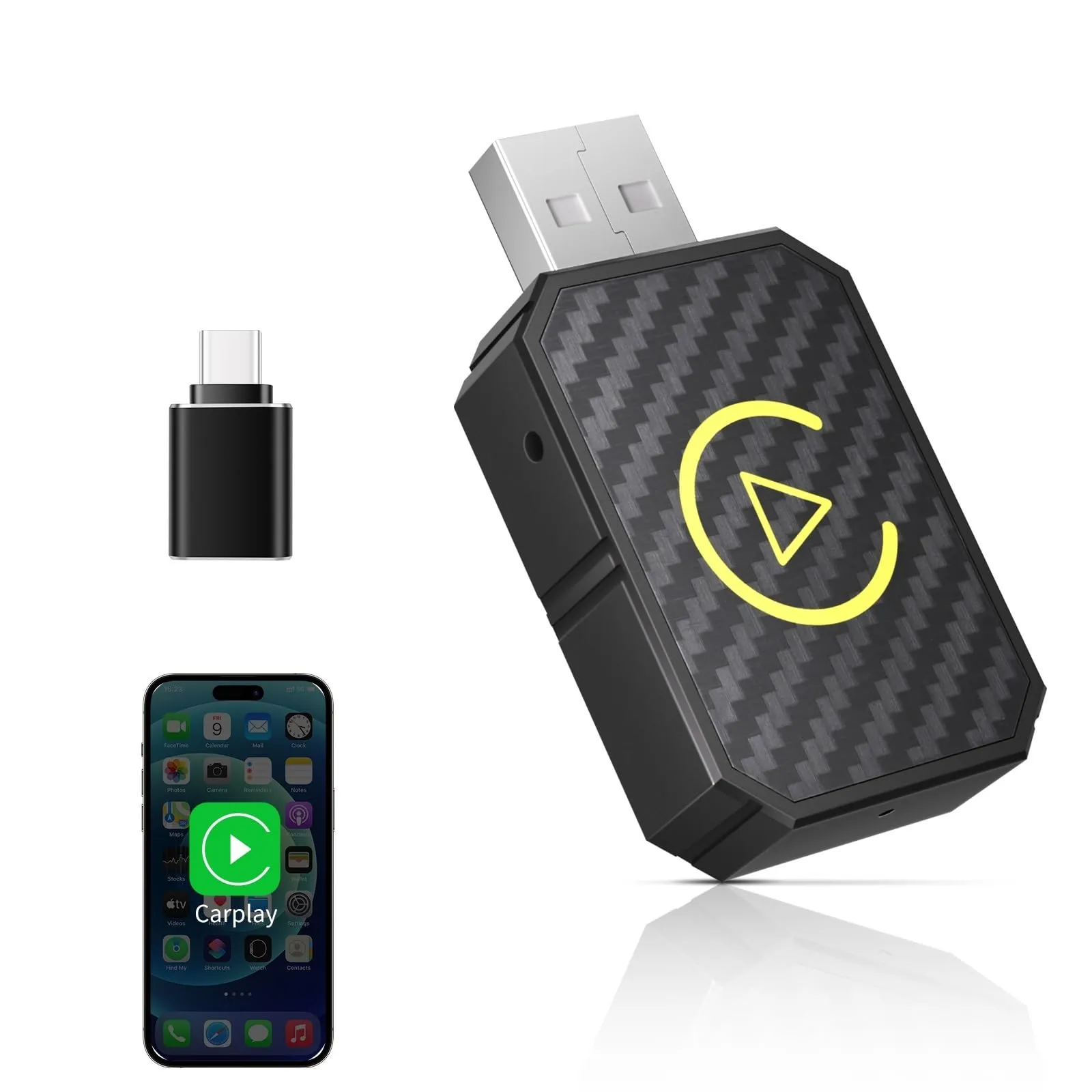 Adattatore CarPlay & Android Auto Wireless, Mini Stick per Convertire CarPlay/Android Auto Cablato in Wireless, Compatibile con Auto Dotate di CarPlay e AA, USB C/A, Plug and Play, Stabile