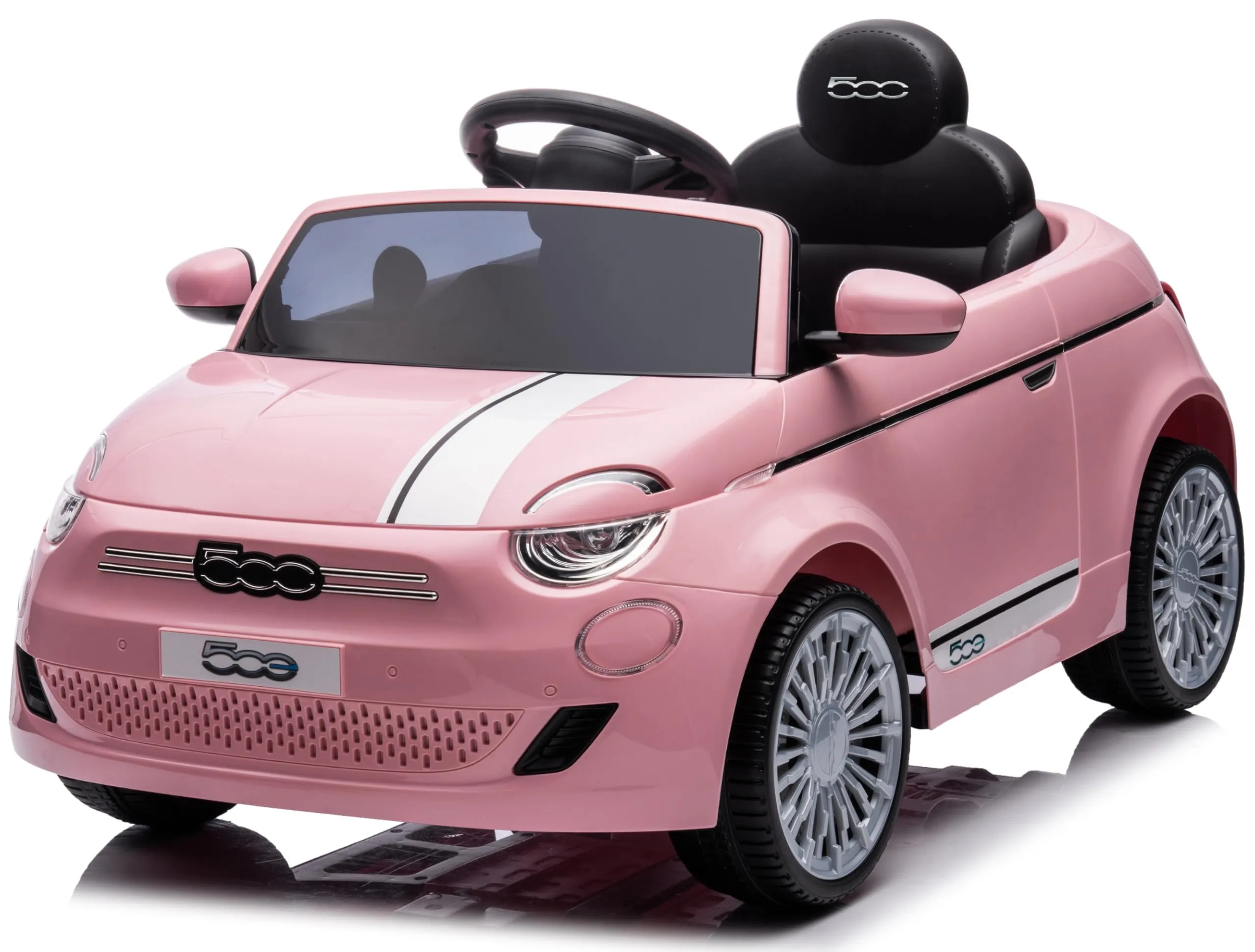 Macchina Elettrica per Bambini 12V Nuova Fiat 500 Auto Elettrica con Sedile in Pelle Telecomando Full Optional (Rosa)