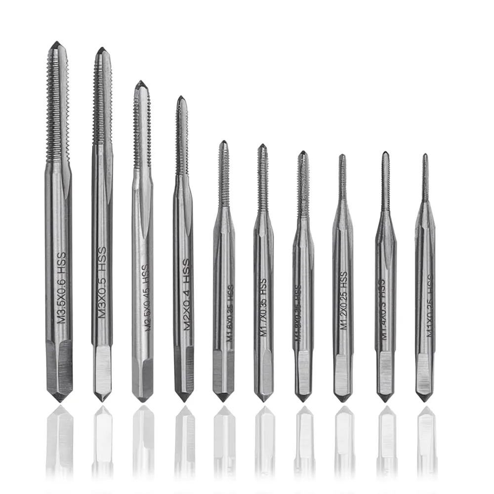 Bestgle 10 Pezzi Maschi per Filettare M1, M1.2, M1.4, M1.6, M1.7, M1.8, M2, M2.5, M3, M3.5, Maschi a Scanalature Diritte per Macchine Utensili ad Alta Velocità in Acciaio Metrico