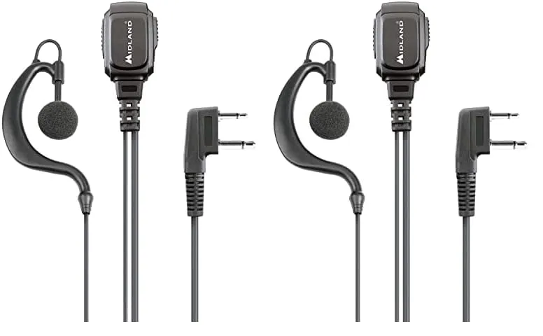 Midland - Microfono con Mono Auricolare MA21-L PRO per Sicurezza Softair Outdoor - Cavo Spiralato, Interruttore VOX/PTT, Connettore a L 2 Pin, Compatibile con Walkie Talkie Serie G7, G9, XT, XT PRO