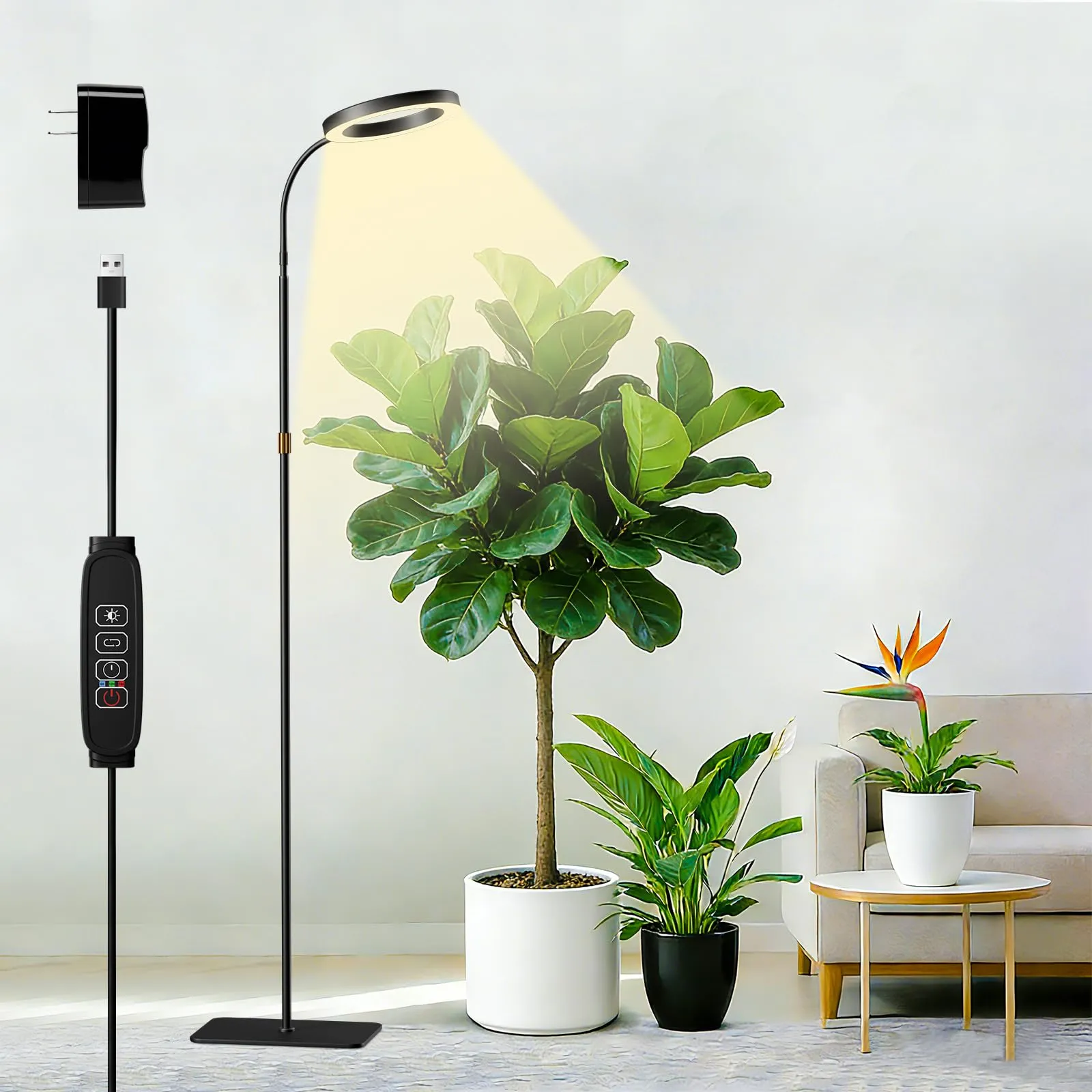 Lampada per Piante con Supporto, Luce a LED per Piante da Interno a Doppia Testa, Lampada di Crescita a Spettro Completo, Timer 3/9/12H, 58cm~170cm Altezza Regolabile per Piante Alte e Grandi