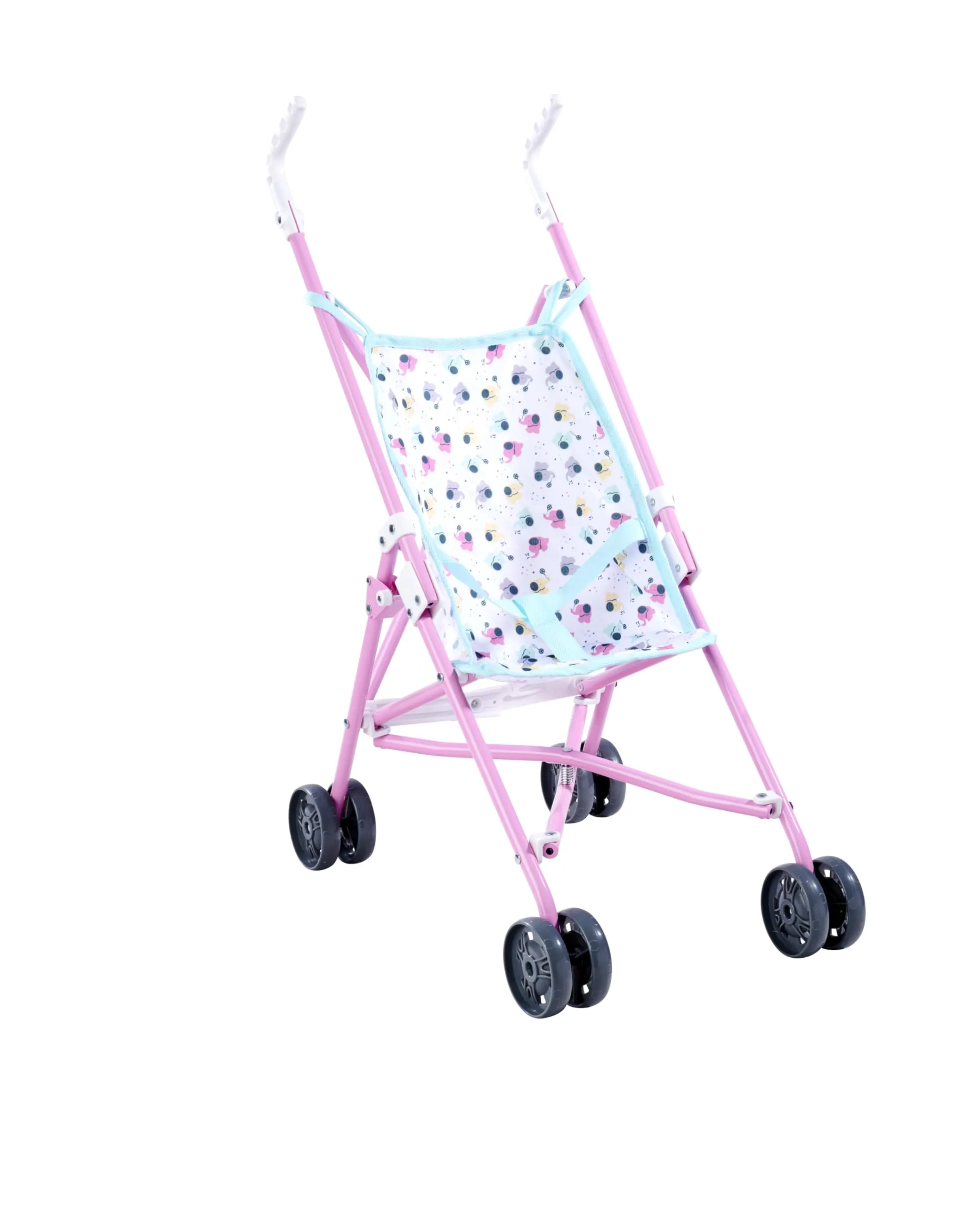 Simba Passeggino per bambole – Passeggino pieghevole per bambini dai 3 anni in su, giocattolo leggero da viaggio, con cintura di sicurezza e design elefante, pieghevole, altezza 55 cm