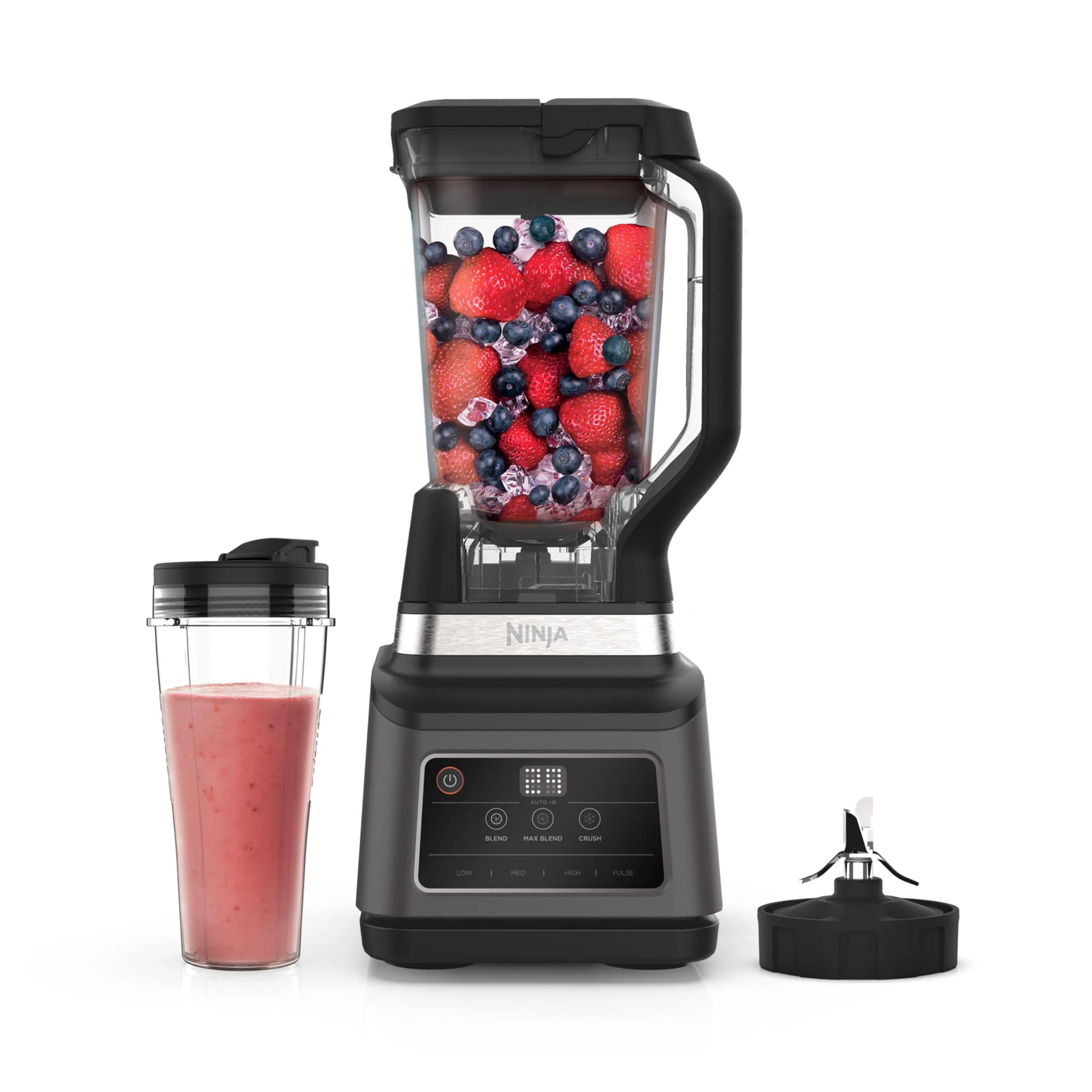 Ninja Frullatore 2 in 1, 1200 W, caraffa 2,1L, tazza 700ml, 3 programmi Auto-iQ: Blend, Max Blend, Crush, 4 impostazioni manuali, lavabile in lavastoviglie, nero, BN750EU