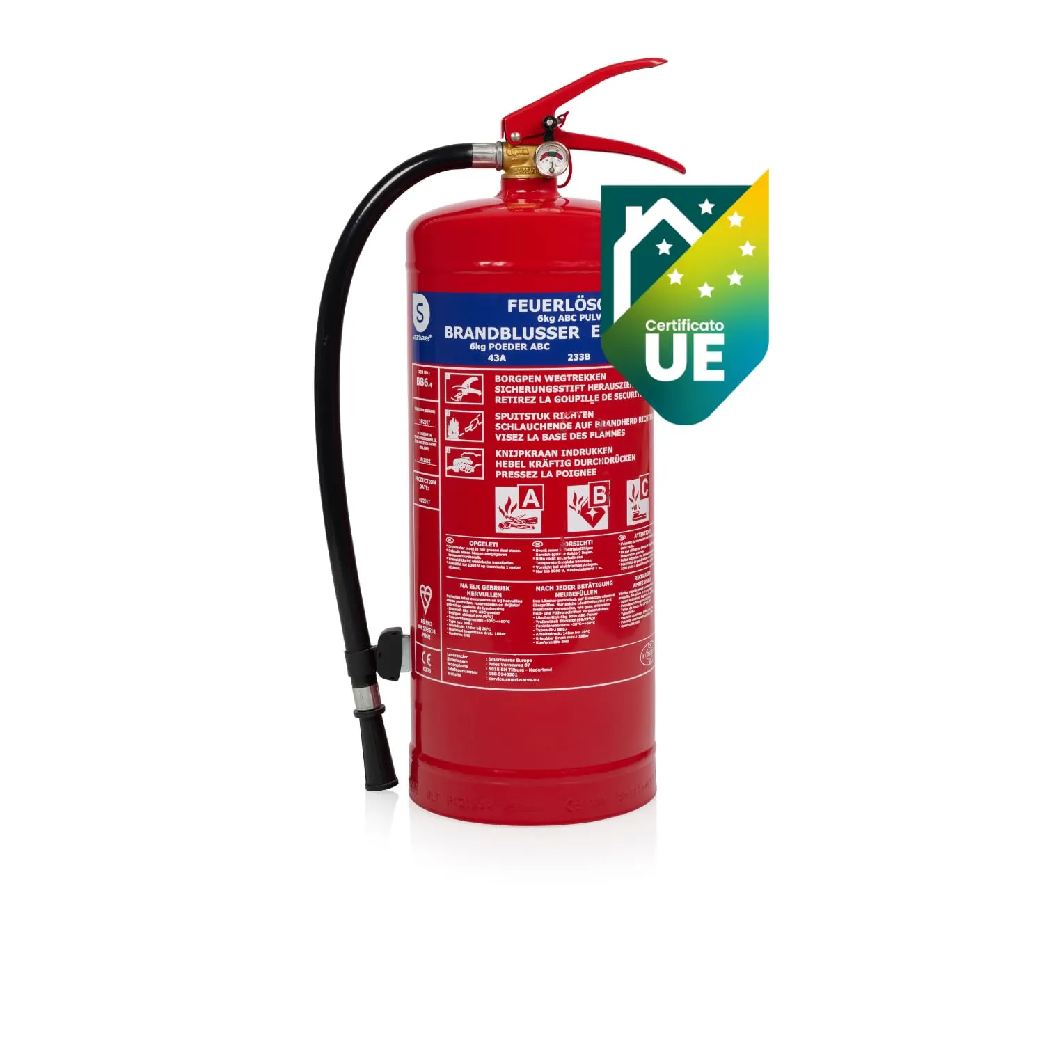 Smartwares FEX-15162 Estintore, Tipo ABC, Rosso, 6 kg (a polvere)