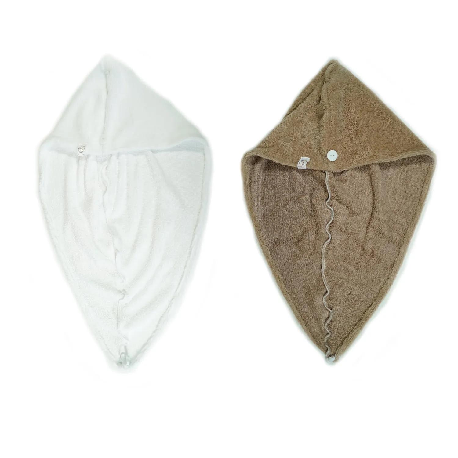 2 Pezzi Asciugamano per capelli in spugna di bambù - Assorbente e morbido - Asciugatura rapida - Turbante per capelli con chiusura a bottone - Produzione francese