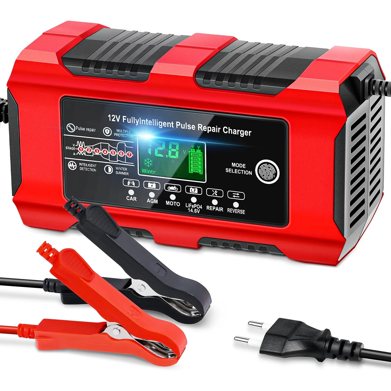 YDBAO 10A Caricabatterie Auto 12V Multi Protezioni Carica Batteria Moto Intelligente Carica Batteria Portatile con Schermo LCD per Auto Moto AGM GEL WET LiFePO4