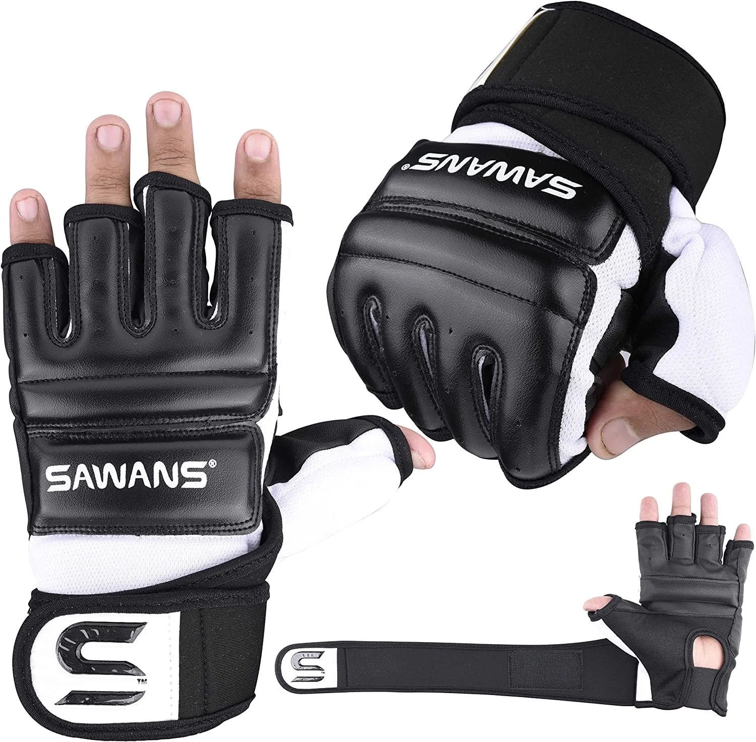 SAWANS Sacco da boxe Guanti da karate MMA Body Combat Taekwondo Allenamento Arte Marziale Combattimento Muay Thai (M, Nero)