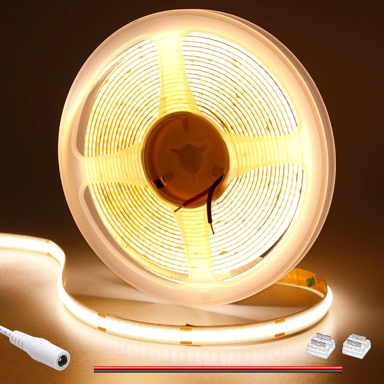 GOMING 12V COB Striscia LED Bianco Freddo 6000K 5M 312LED/M CRI 90+ Alta Densità 1560LED Senza Punti Luce Alta Luminosità Non Impermeabile IP20 Flessibile Luci LED per Soggiorno,Natale,Bar