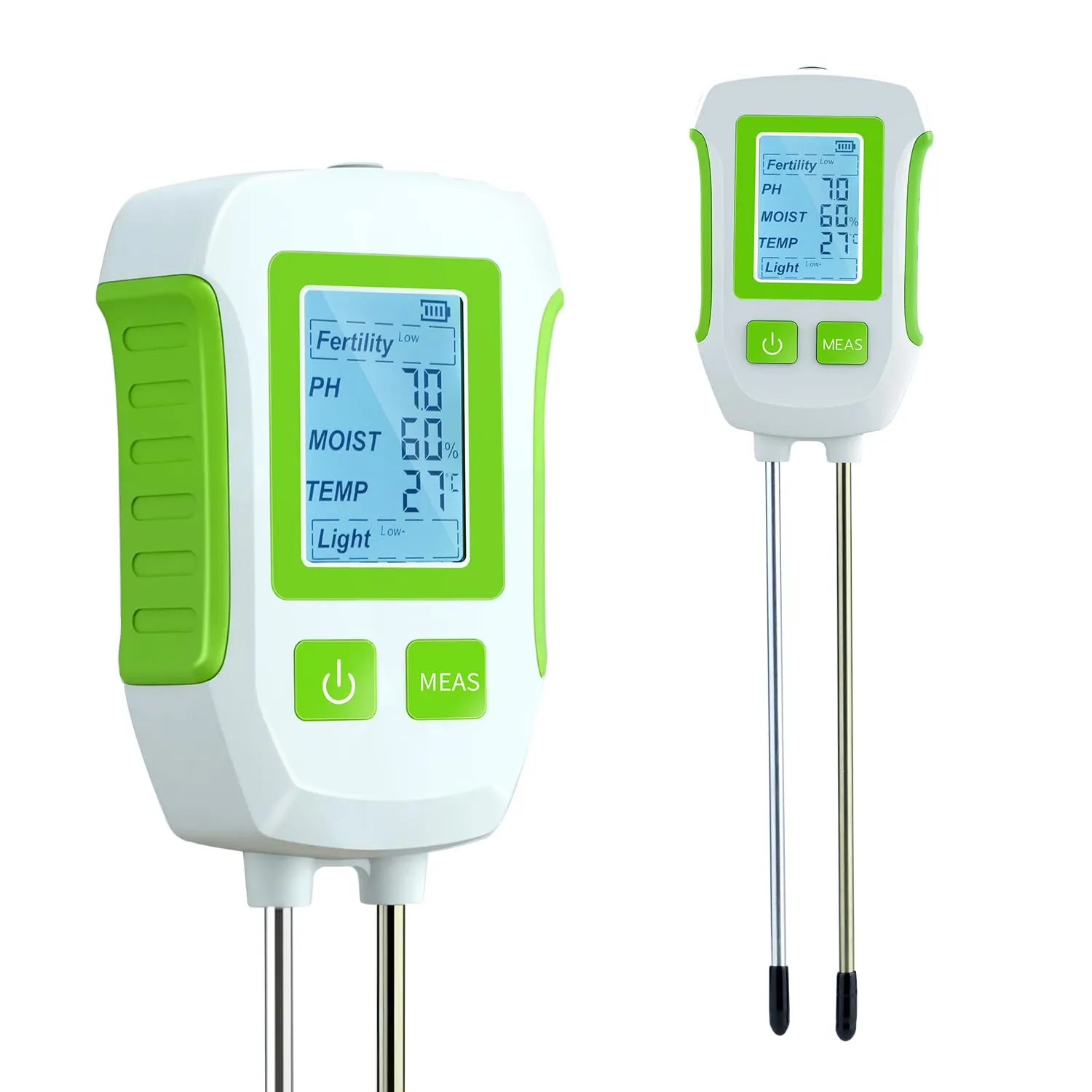Mcbazel Tester del Suolo 5 in 1, Misuratore per Giardinaggio e Agricoltura, misura pH, Fertilità del Suolo, Umidità, Temperatura e Luce, Sistema a Doppia Sonda con Display LCD, Misuratore del Suolo