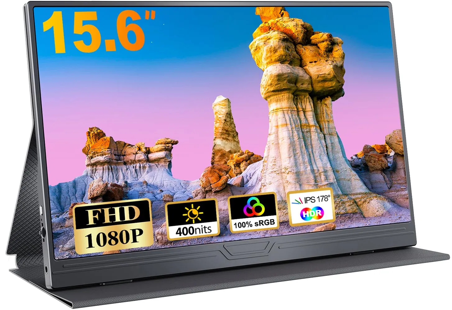 CUIUIC Monitor Portatile, 15.6'' IPS FHD 1920x1080 con HDR, Sottile e Leggero, USB-C Tipo C HDMI Display con Altoparlanti, Compatibile con PC Laptop Xbox PS4/5 MacBook
