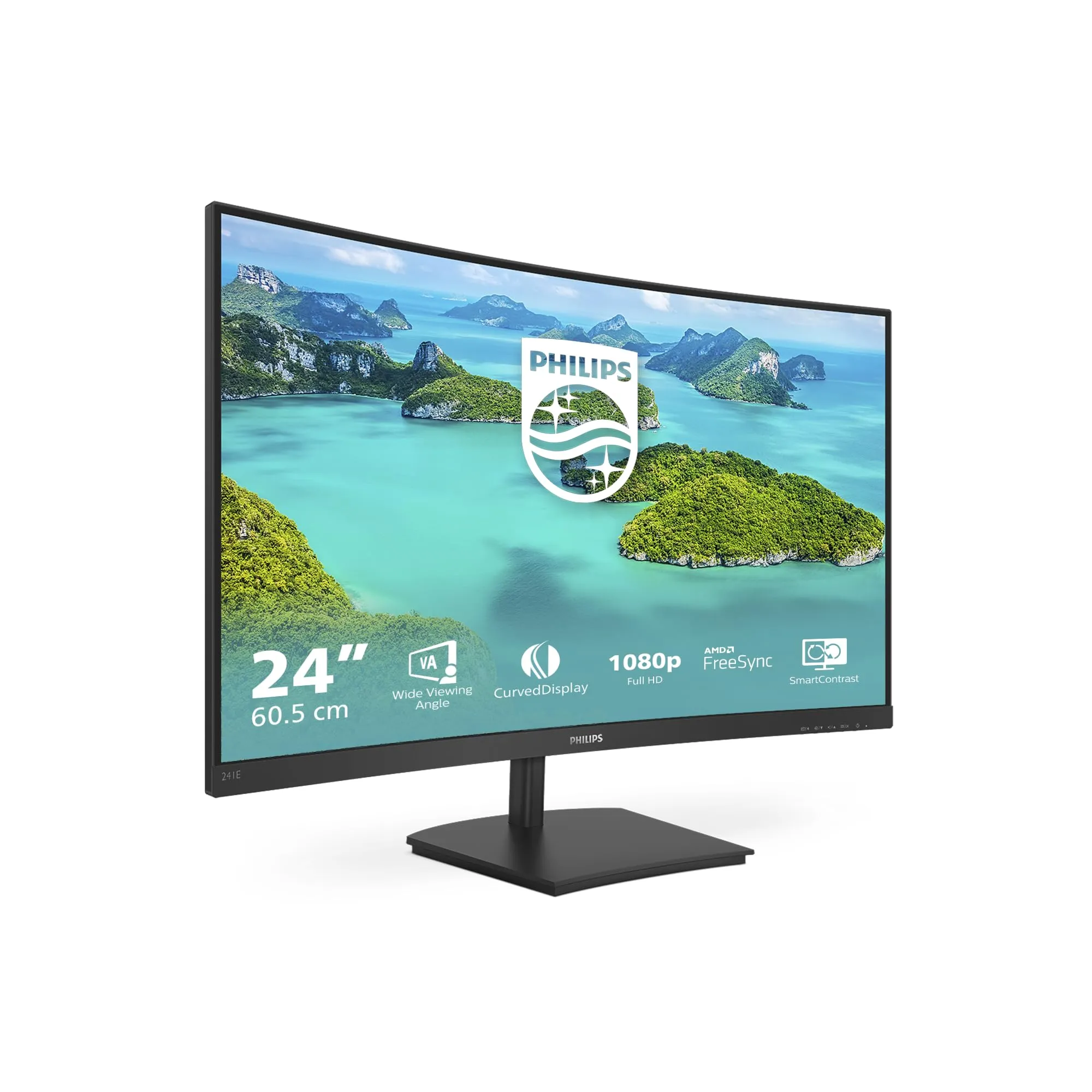 Philips 241E1SCA 24" Gaming Monitor Curvo Freesync 75 Hz LED VA FHD, 4ms, 3 Side Frameless, Casse Audio Integrate, Low Blue Mode, Flicker Free, HDMI, VGA, VESA, Nero