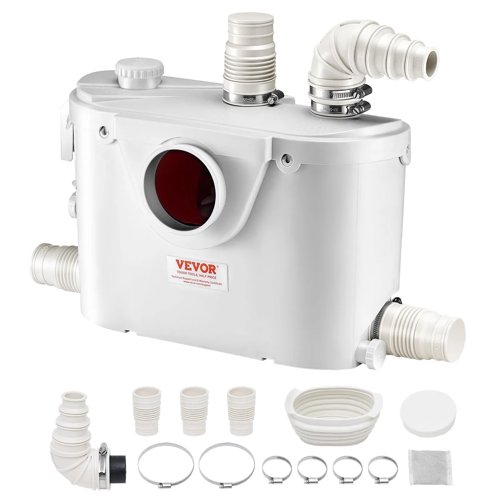 VEVOR Pompa Maceratrice per WC, 500 W, Prevalenza 8 m, con 4 Ingressi per l'Acqua, Macchina per lo Smaltimento delle Acque Reflue per WC, Seminterrato, Doccia, Lavandino, Lavanderia