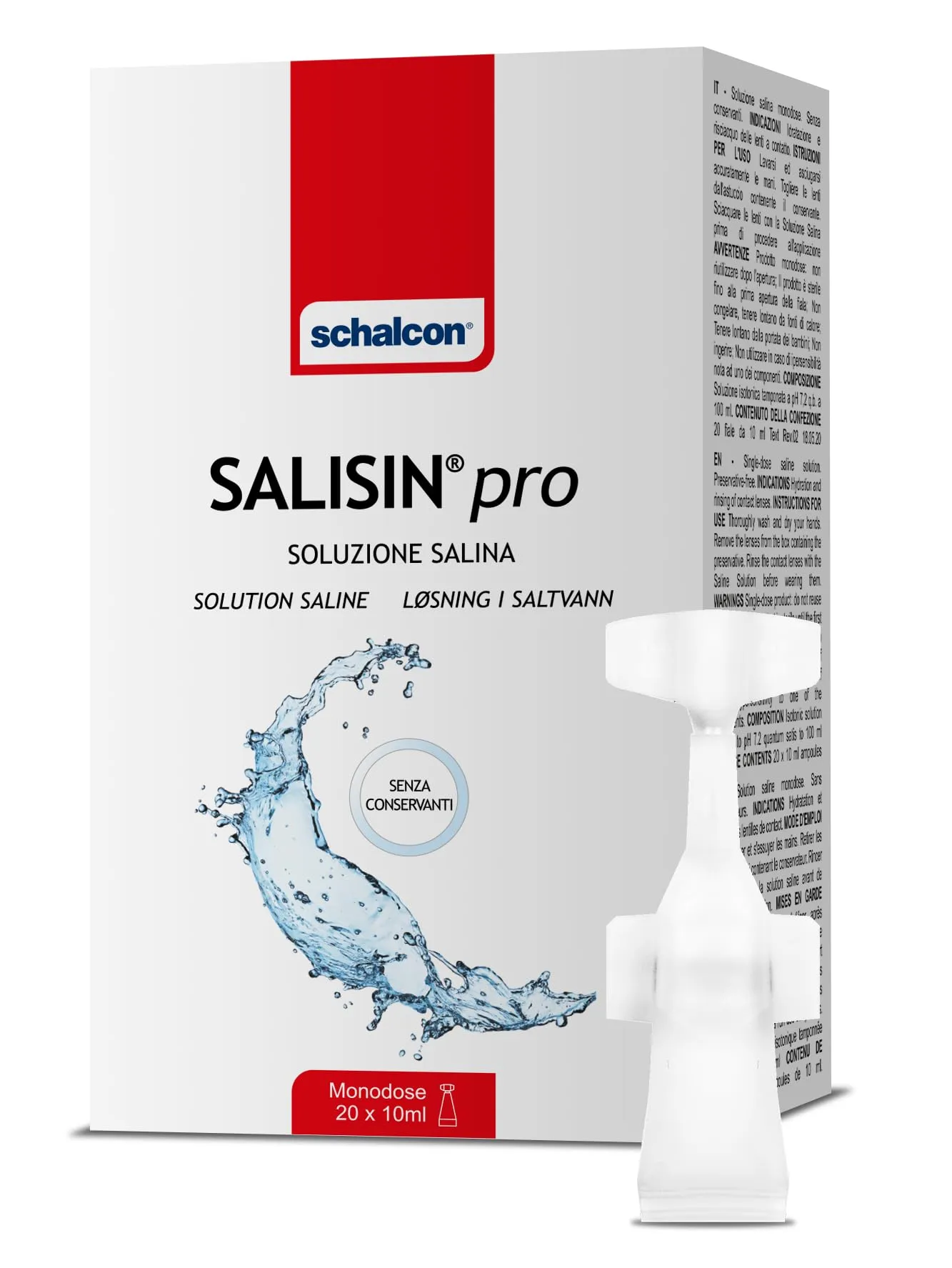 SALISIN PRO - Risciacquo ed Idratazione delle Lenti a Contatto di ogni tipo. Soluzione Salina Senza Conservanti - Smart Pack Monodose 20x10 ml