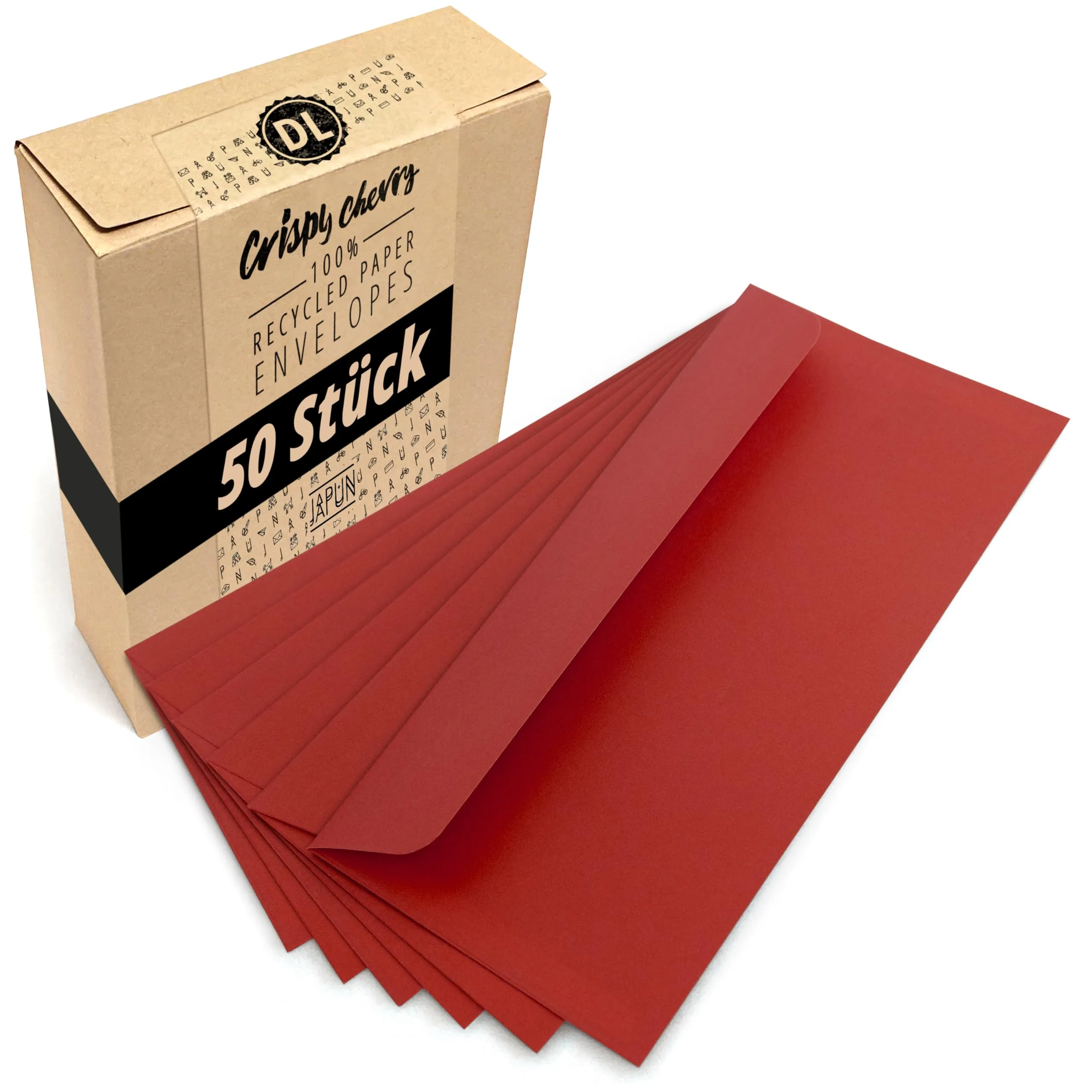 Japun - buste (50 pezzi) di carta, busta senza finestra - DIN lungo - 220 x 110 mm - rosso