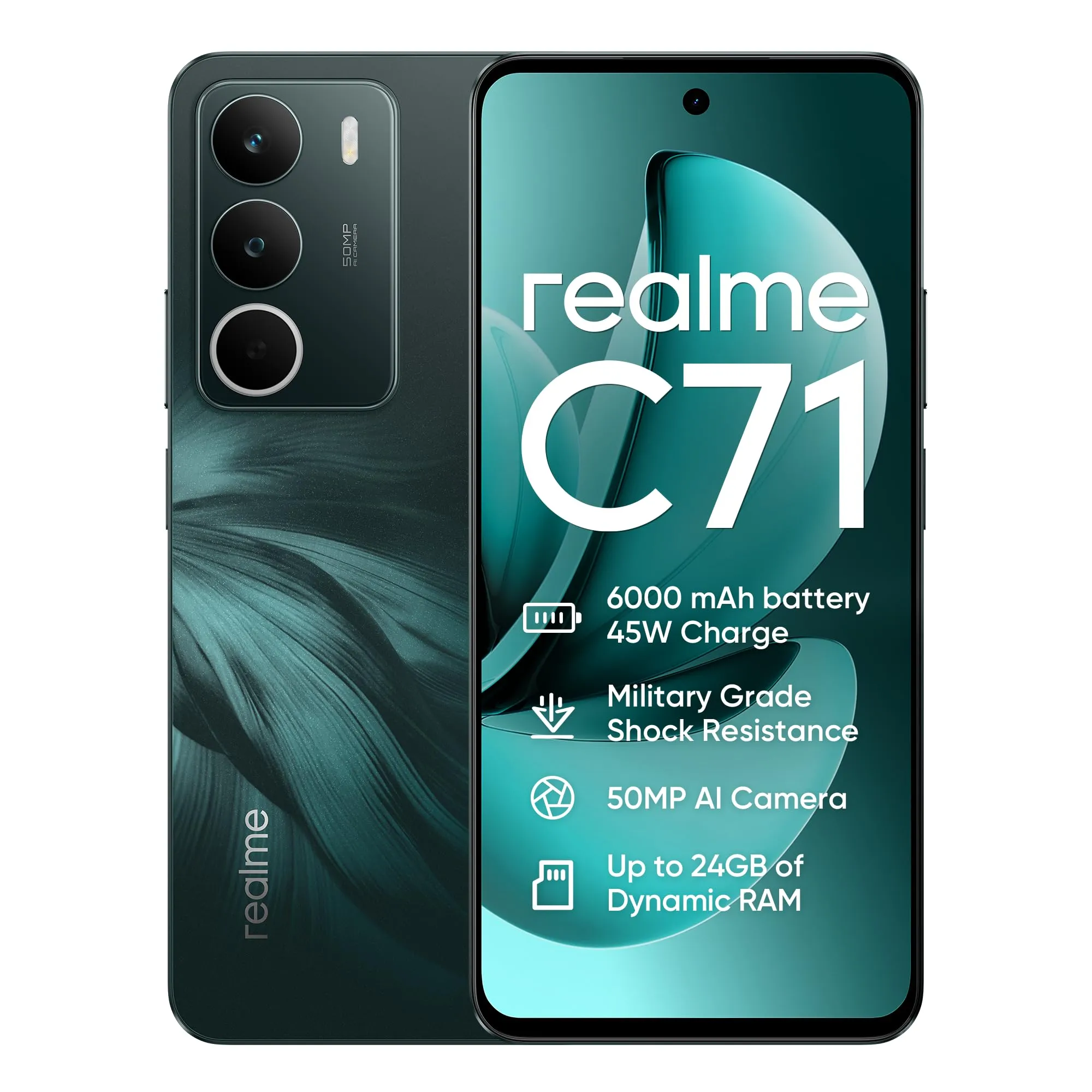 realme C71 4G Smartphone 8+256GB, Gufo del Bosco, Schermo 6.67 pollici, Refresco a 120 Hz, Caricamento 45W Rapido, Batteria 6000mAh, Fotocamera de 50MP, Powerful 8 Core Processor, IP54