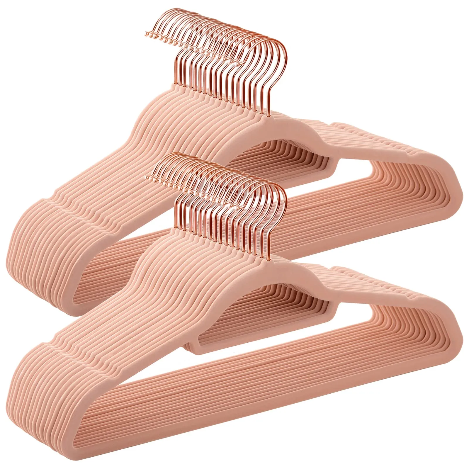 SONGMICS Grucce Appendiabiti in Velluto, 50 Pezzi, Salvaspazio e Antiscivolo, Porta Cravatte, Gancio Girevole a 360°, Spesso 0,6 cm, Largo 43,5 cm, Cappotti Pantaloni, Rosa Corallo CRF21PK50