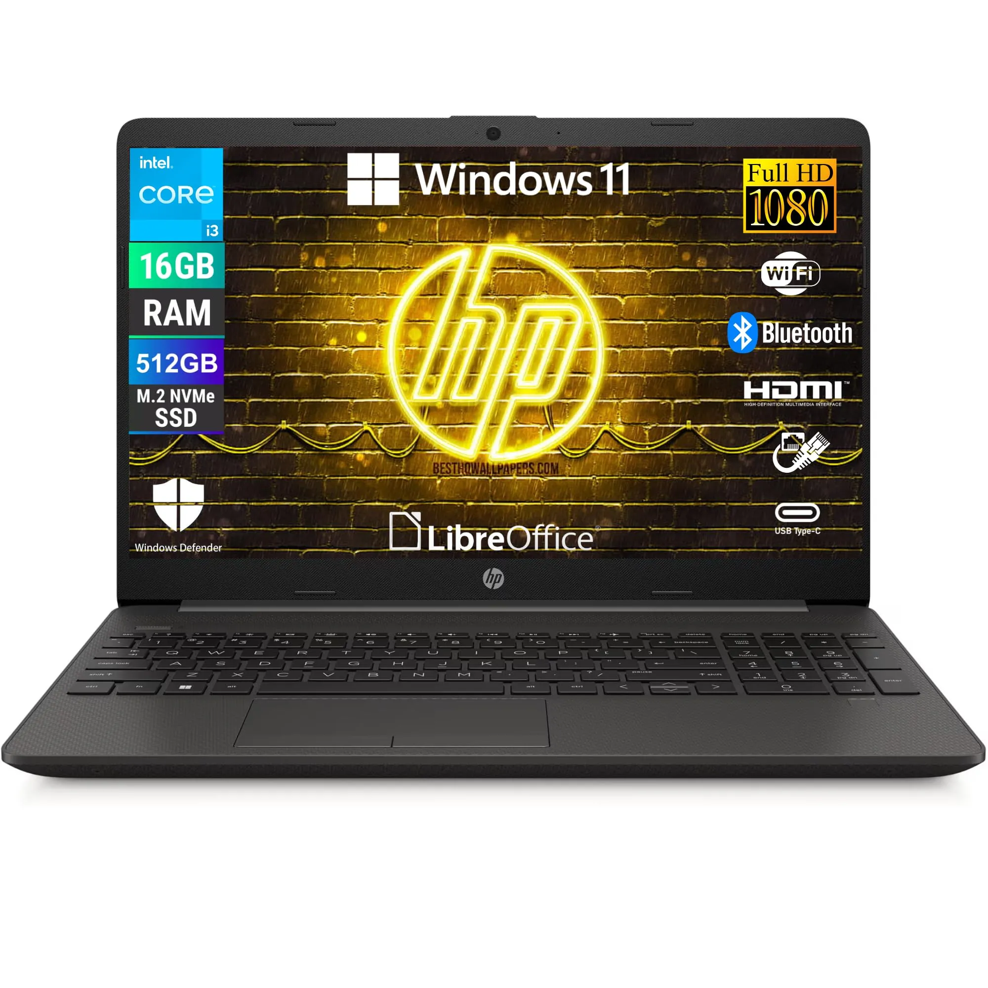 HP 250 G10, Pc Portatile Notebook, Display Full HD da 15,6", cpu Intel i3-1315u 6 Core fino a 4.5Ghz, Ram 16 Gb, SSD 512 Gb, W11, Pacchetto Libre Office, Computer Portatile Pronto all'uso