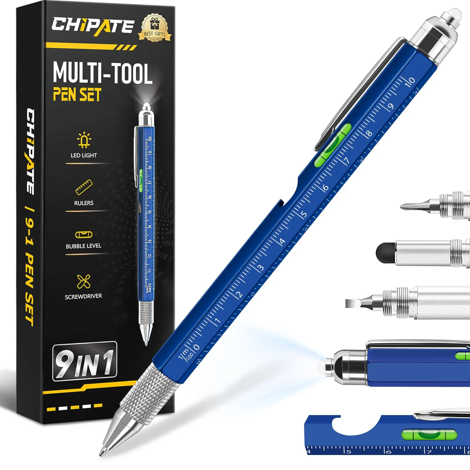 Chipate Regalo Uomo, Regalo Natale Uomo, Penna Regalo Multifunzione 9 in 1, Gadget Utili Regali Papà, Regali Uomo Compleanno Originale, Idee Regalo Uomo Natale, Anniversario Regali per Lui/Lei