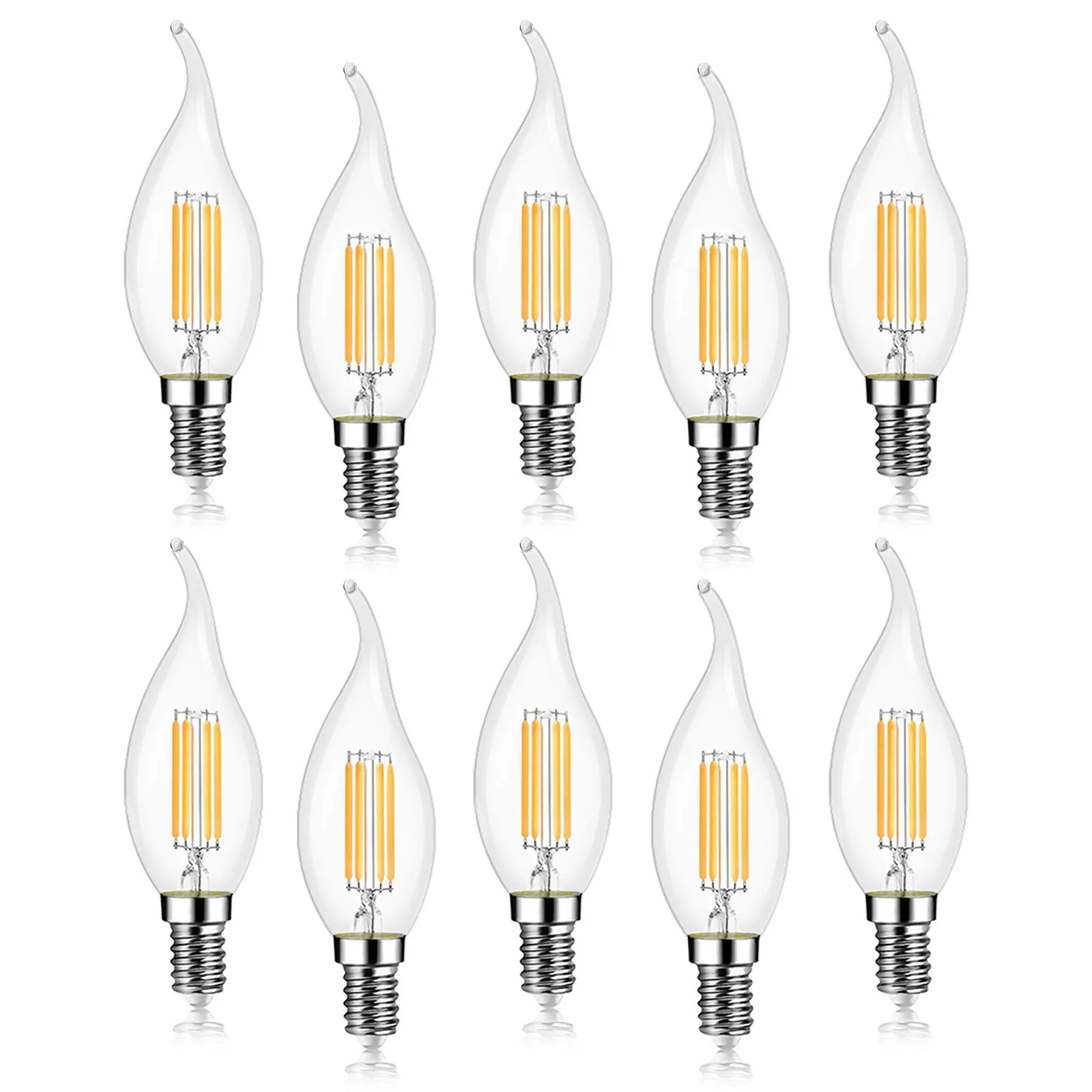 EXTRASTAR Lampadina Filamento LED Fiamma, Attacco E14, Giallo caldo, Confezione da 10 Pezzi