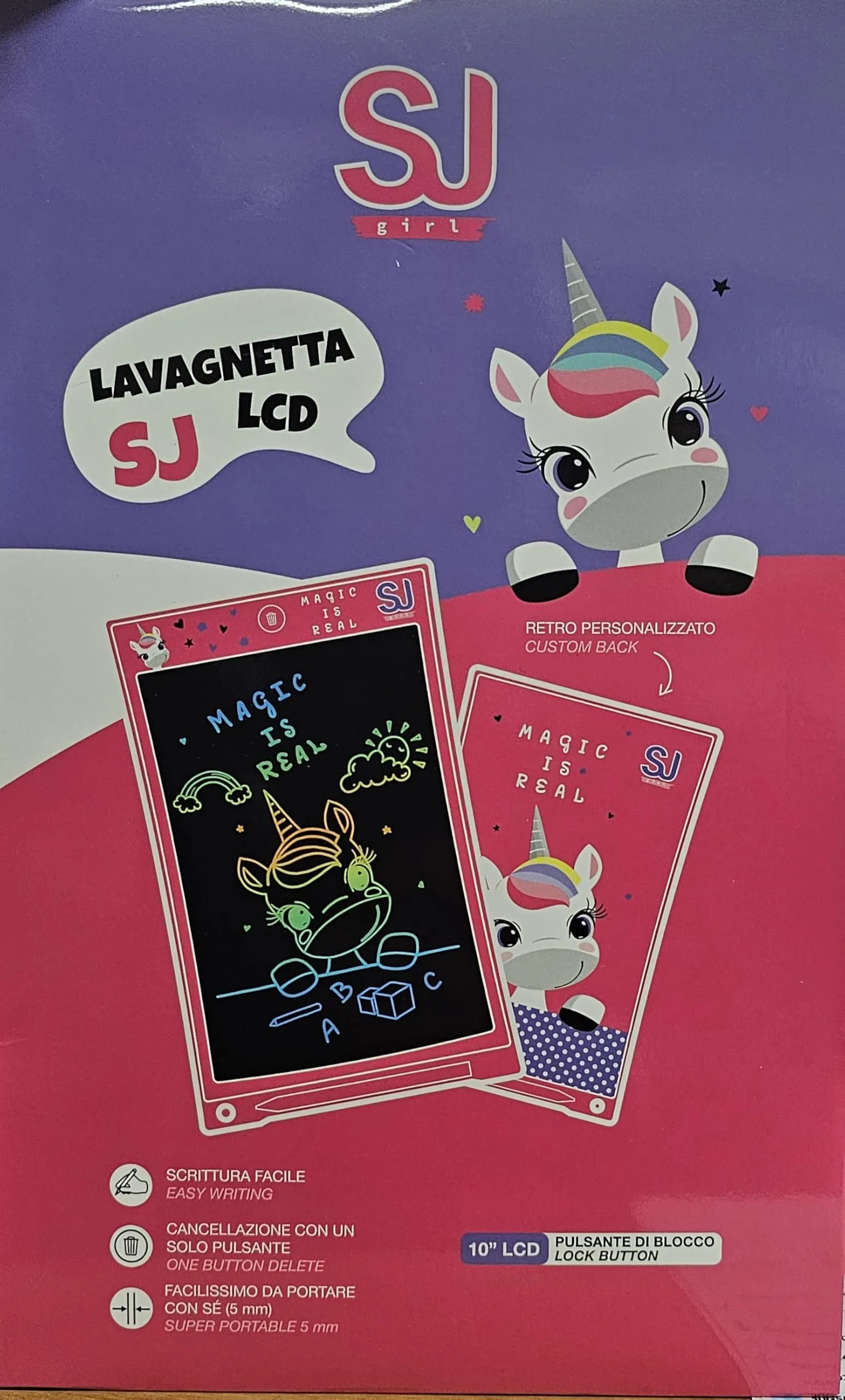 Lavagnetta LCD SEVEN SJ GIRL, Schermo 10" LCD, Cancellazione con un Solo Pulsante, Portatile 5 mm - UNICORNO