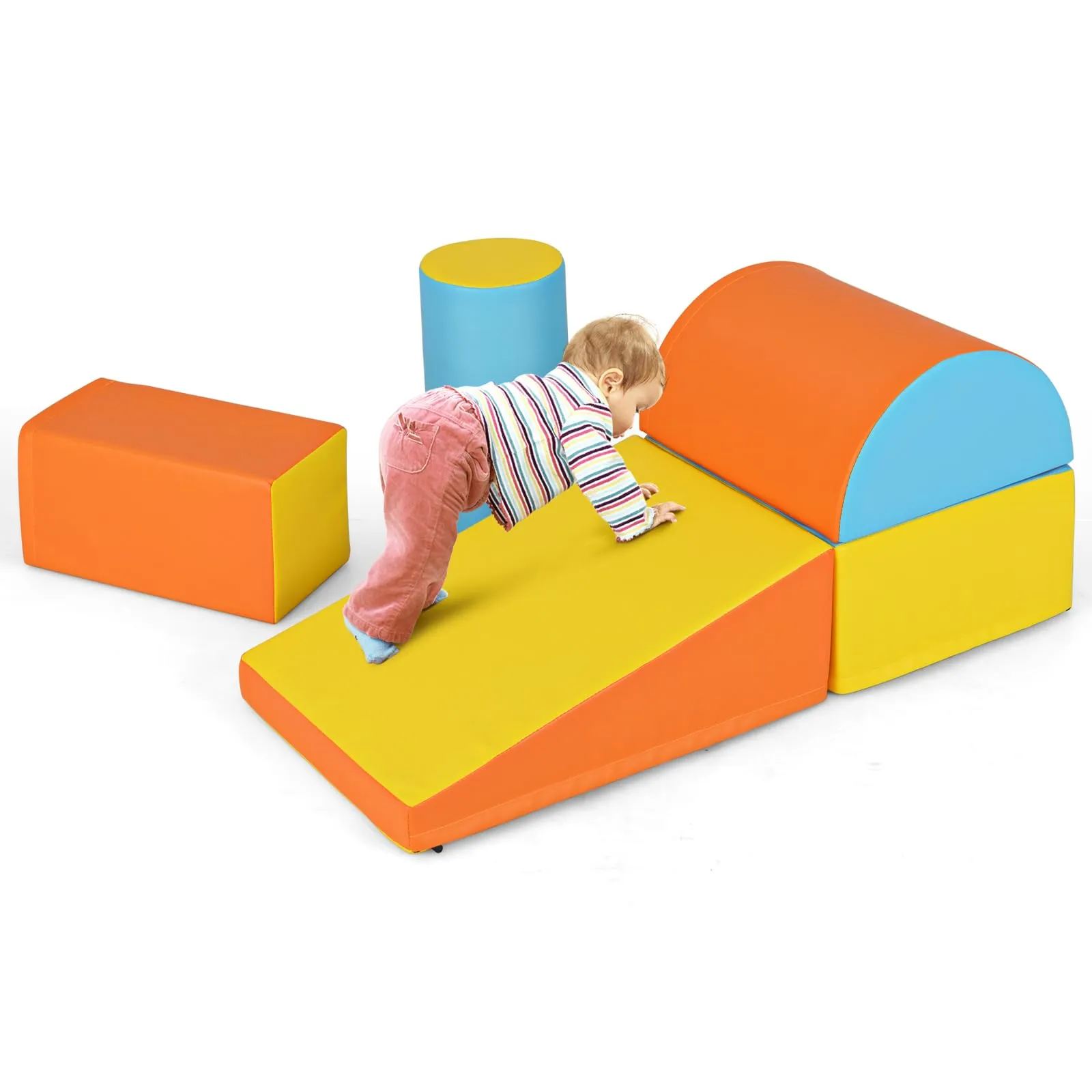 COSTWAY Set di 5 Blocchi con Diverse Forme e Colori, Giocattolo per Arrampicata e Strisciamento, Aiuta i Bambini a Crescere (Giallo e arancione)