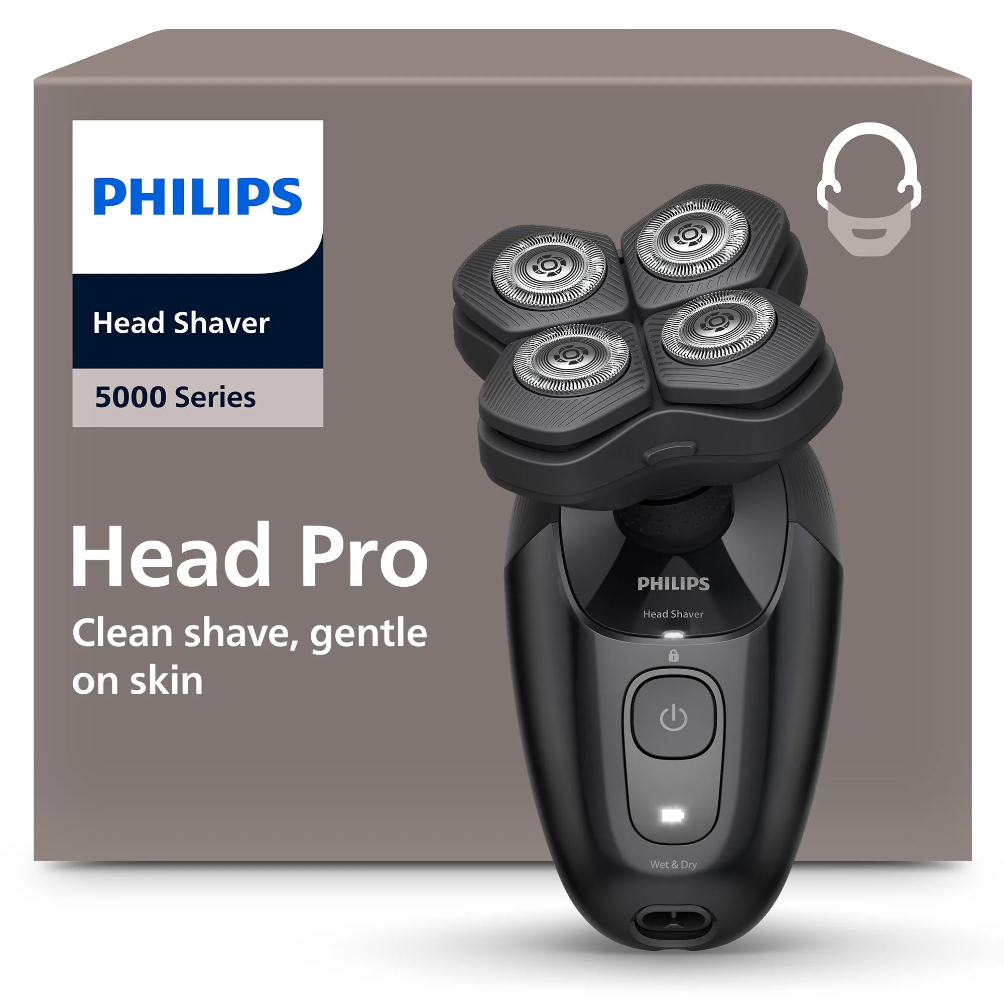 Philips Head Shaver Pro Serie 5000- Rasoio per uomo e donna, testina flessibile a 360° e lame ComfortCut per una rasatura pulita e delicata sulla pelle, modello HS5980/15