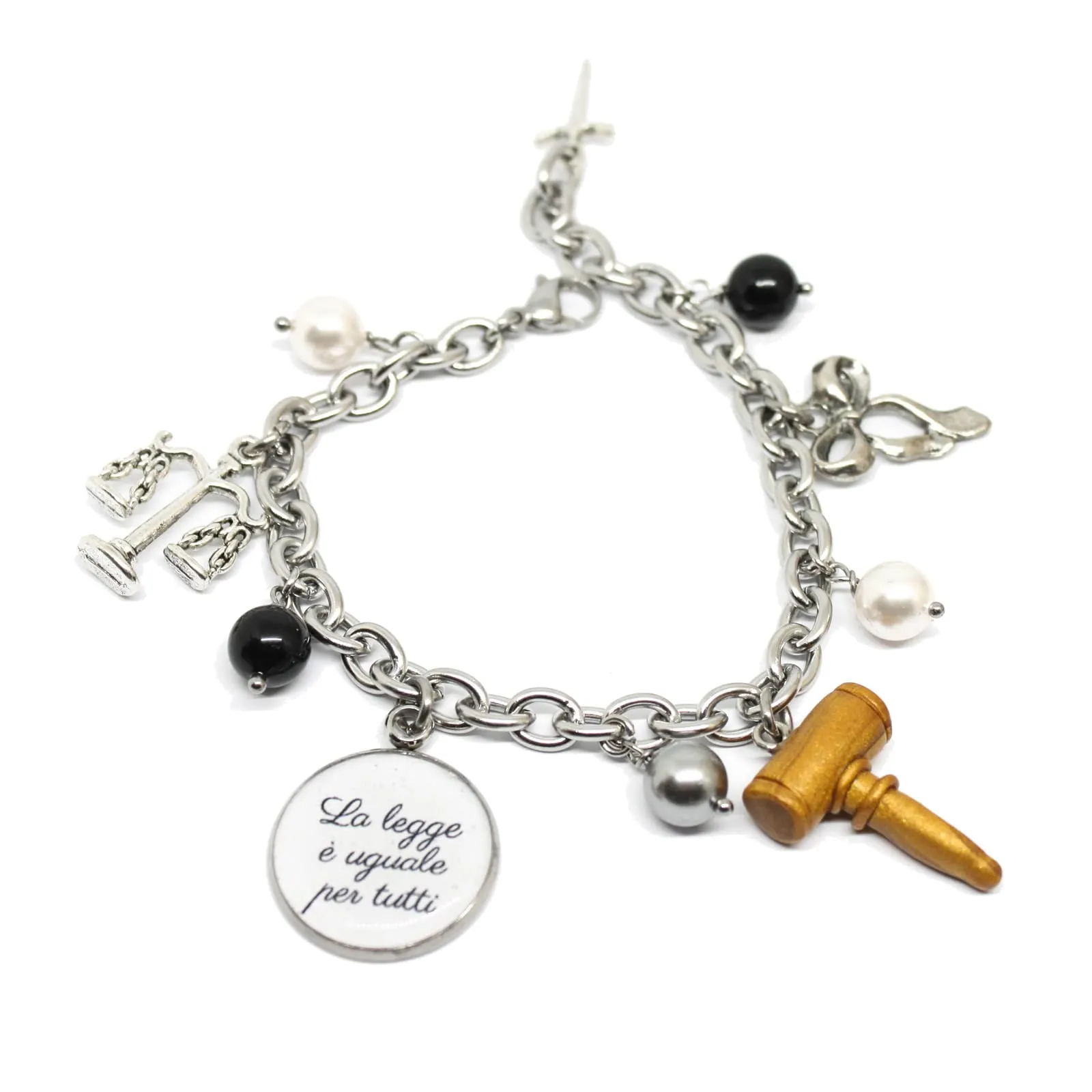 Bracciale catena acciaio a tema giustizia per avvocato giudice magistrato - laurea in giurisprudenza