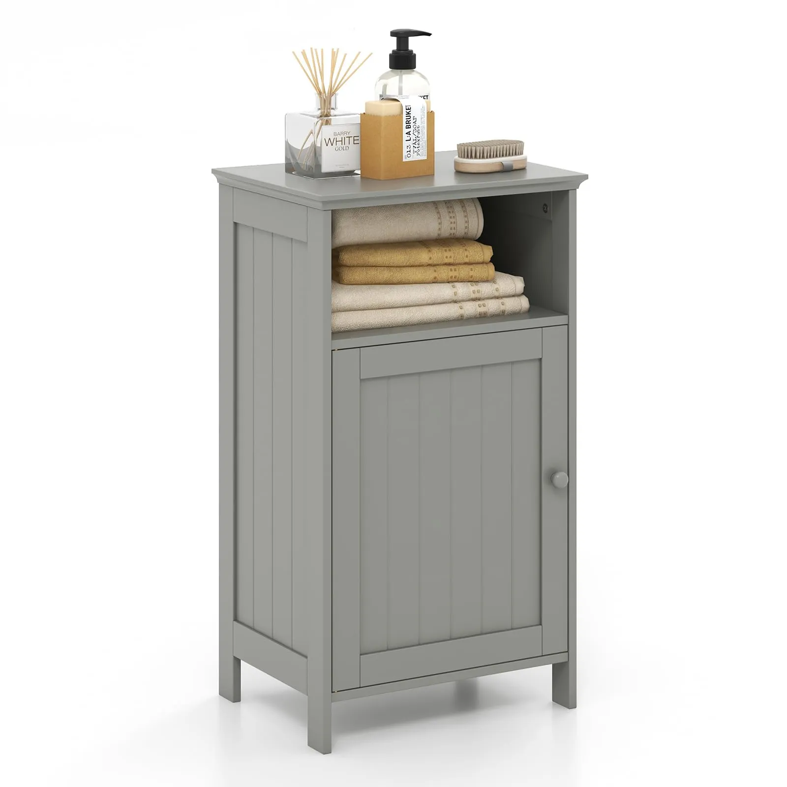 COSTWAY Mobile bagno, Armadietto Multiuso e Salvaspazio con Ante e Mensola Regolabile, Mobiletto in Legno per Soggiorno, Camera da letto e Ufficio, 40 x 30 x 70cm (Bianco)