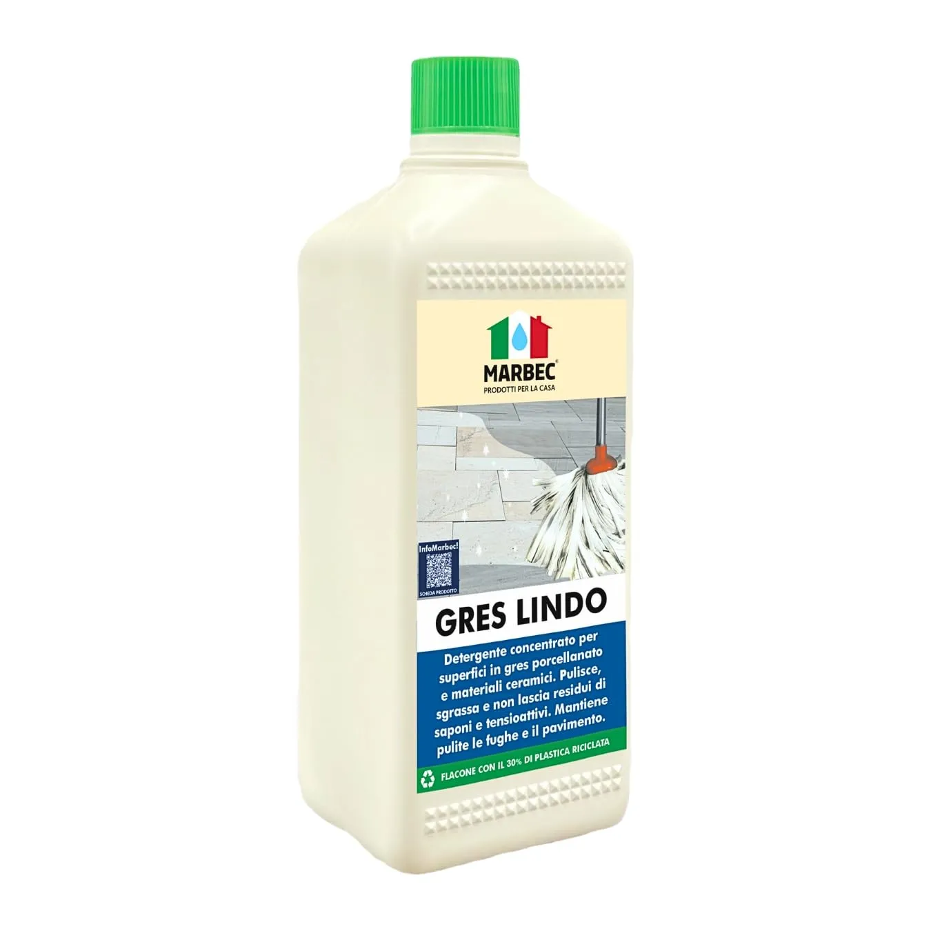 MARBEC GRES LINDO 1LT Detergente per pavimenti in gres porcellanato pulisce sgrassa senza residui. Mantiene pavimenti e fughe pulite. Ideale per Uso Quotidiano.