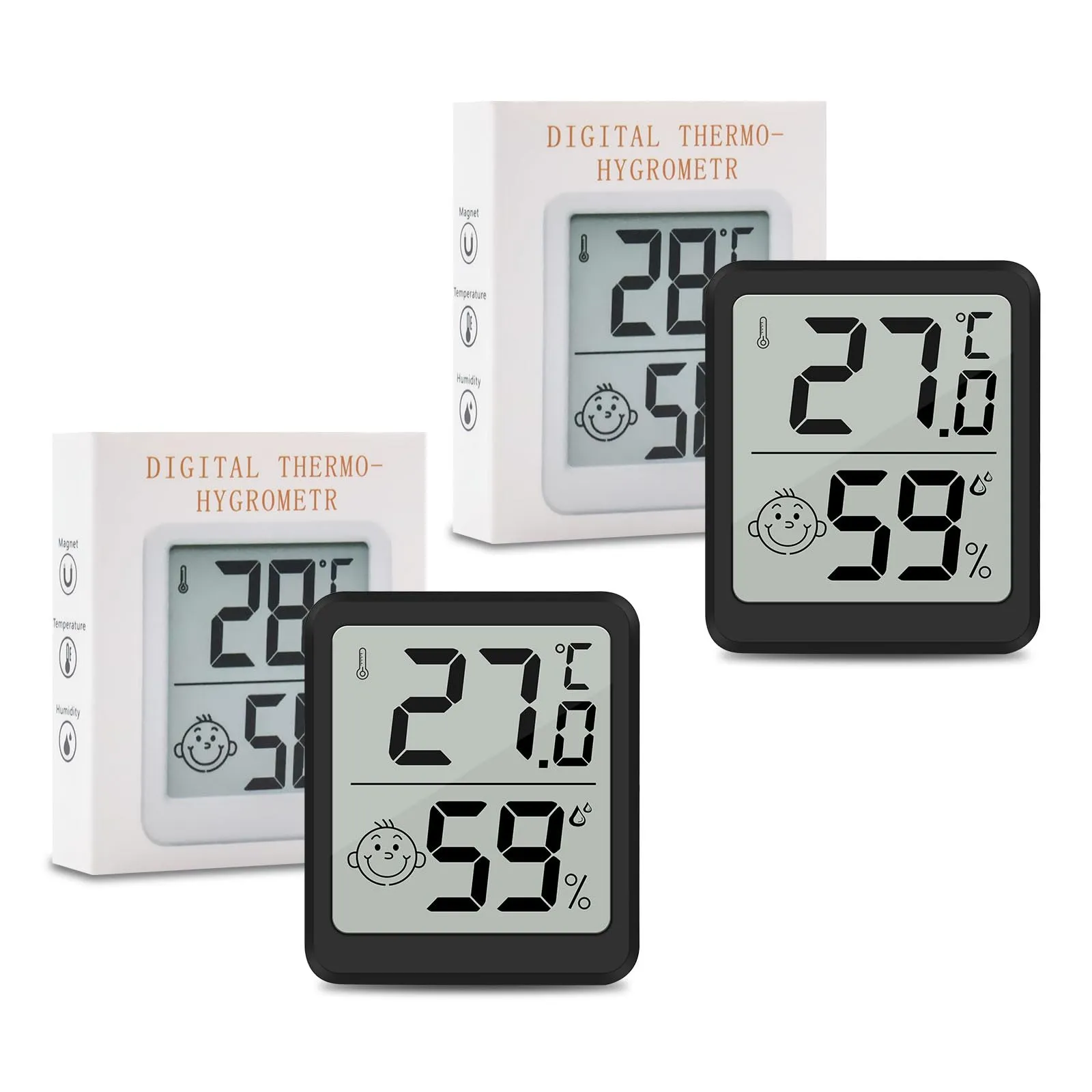 Wepai Termometro Ambiente Interno,4 Pezzi LCD Mini Igrometro Digitale Professionale,Rilevatore Misuratore di Umidità e Temperatura Igrometro Termometro Interni con Supporto In Metallo per Case,Nero