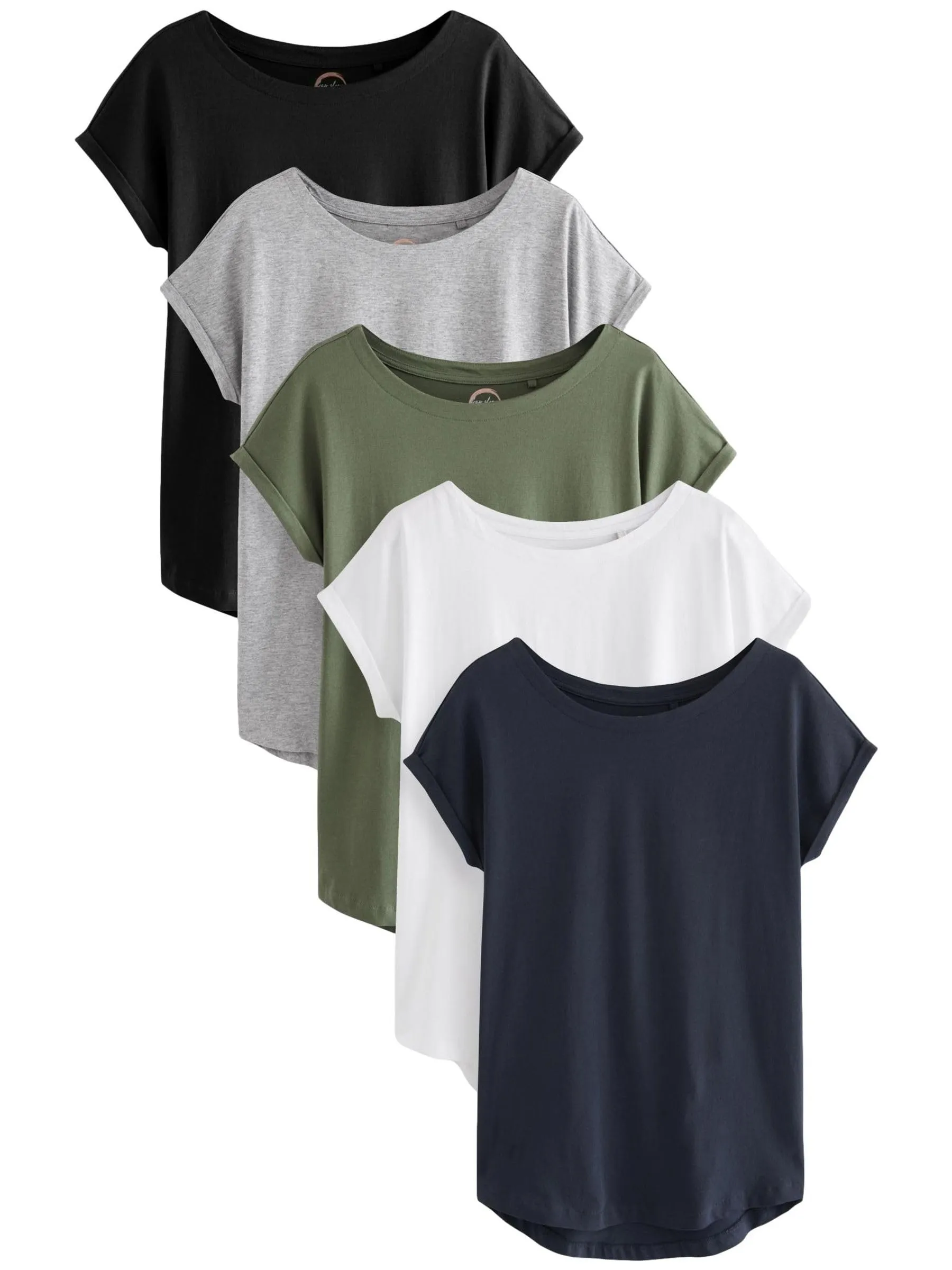 NEXT Confezione da 5 T-Shirt con Maniche ad Aletta in 100% Cotone Grigio/Bianco/Nero/Blu Navy/Verde Kaki 46