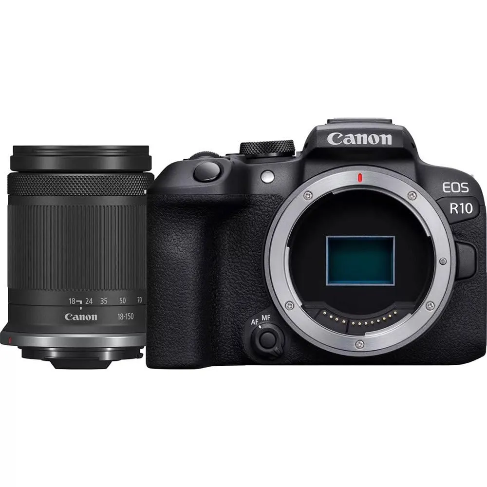 Canon EOS R10 APS-C mirrorless nera + 18-150mm IS STM (24,2 Mp, - fino a 23 fps, DIGIC X, video 4K UHD fino 60p, Dual Pixel CMOS Auto Focus II, Display touchscreen orientabile da 7,5 cm, Wi-Fi, BT)