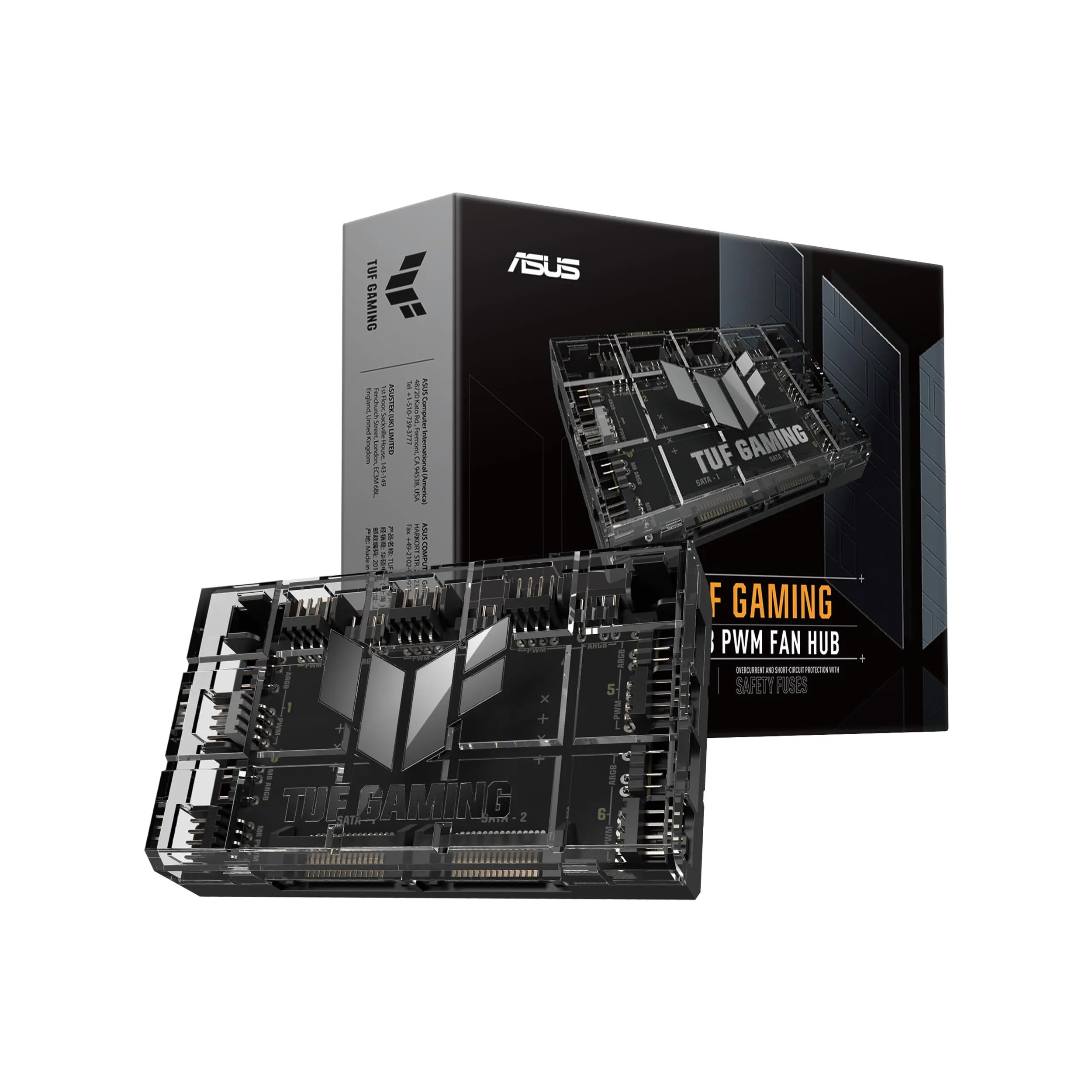 ASUS TUF Gaming ARGB PWM Fan Hub, 6 Ventole Collegabili per il Controllo PWM e ARGB, Doppi Connettori di Alimentazione SATA, Sincronizza gli Effetti per il Raffreddamento e l'Illuminazione, Nero