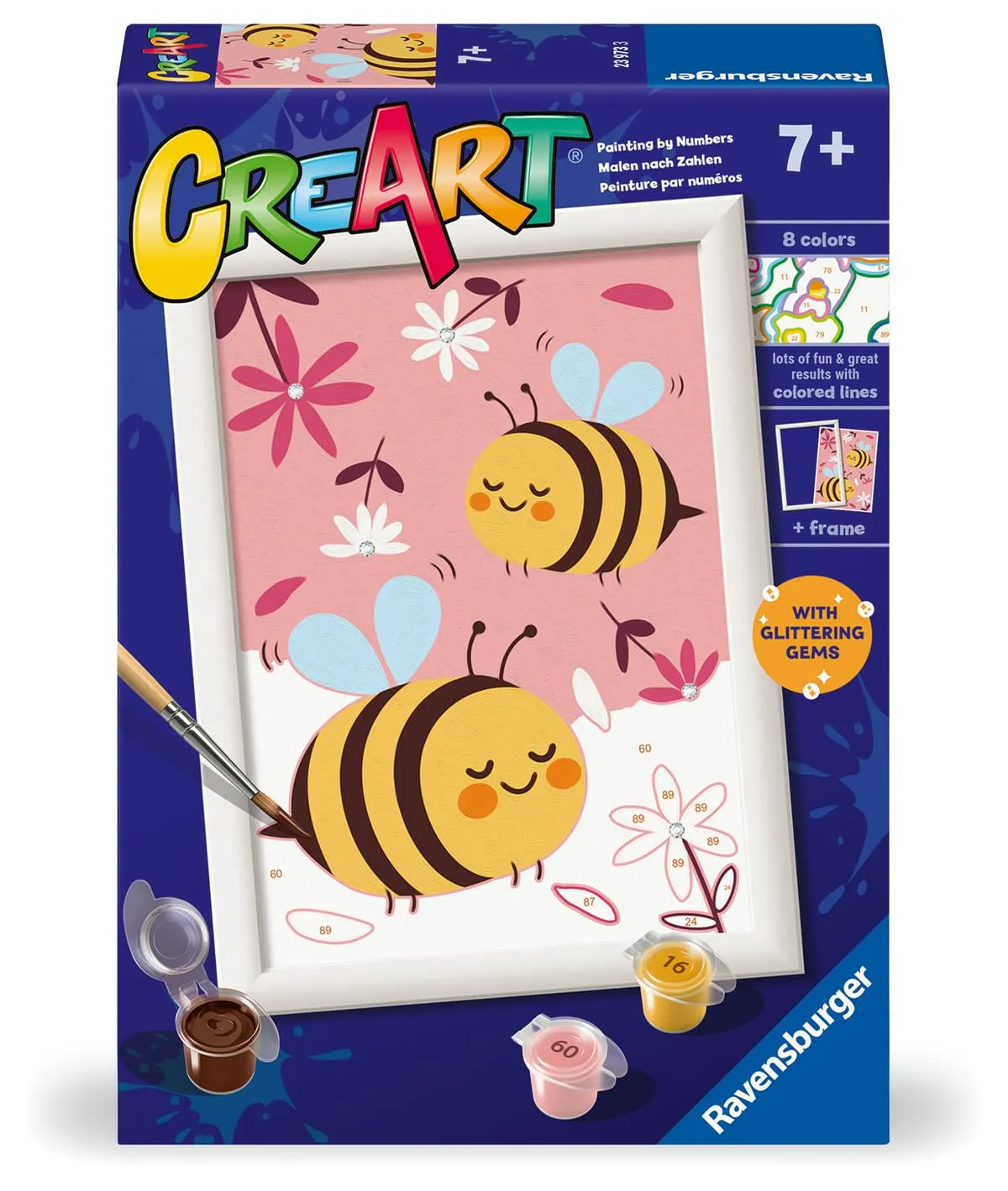 Ravensburger - CreArt Serie E: Apette Felici, Dipingere con i Numeri, Kit Pittura Bambini, Cornice Inclusa, Gioco Educativo e Creativo, Idea Regalo Bambini 7+ Anni, 13x18 cm