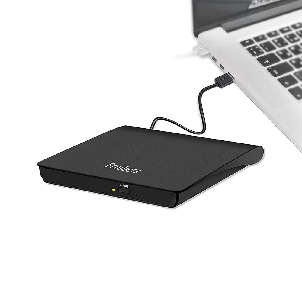 Froibetz Masterizzatore DVD CD Externo Unità USB 3.0 DVD-R CD-RW Dispositivo Lettore di Schede Portatile Ultra Slim External Disc con Mac/OS/XP/Win11/Win10/Win7/Win8 (Black)