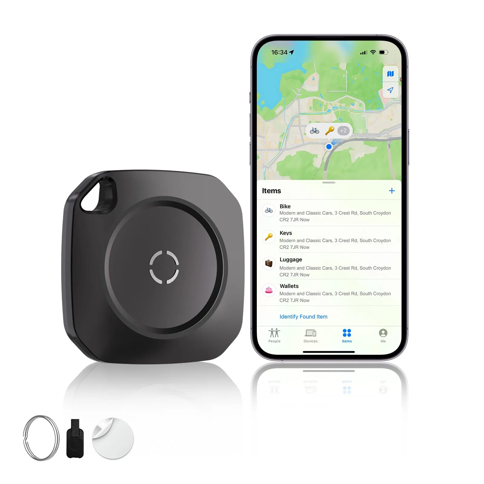 Air Tracker Tag Individuatore chiavi per iOS, Smart Tag compatibile con Apple Dove è? App (solo iOS), chiavi per valigie, viaggi, portafogli, bagagli, zaini, batterie sostituibili – 4 confezioni