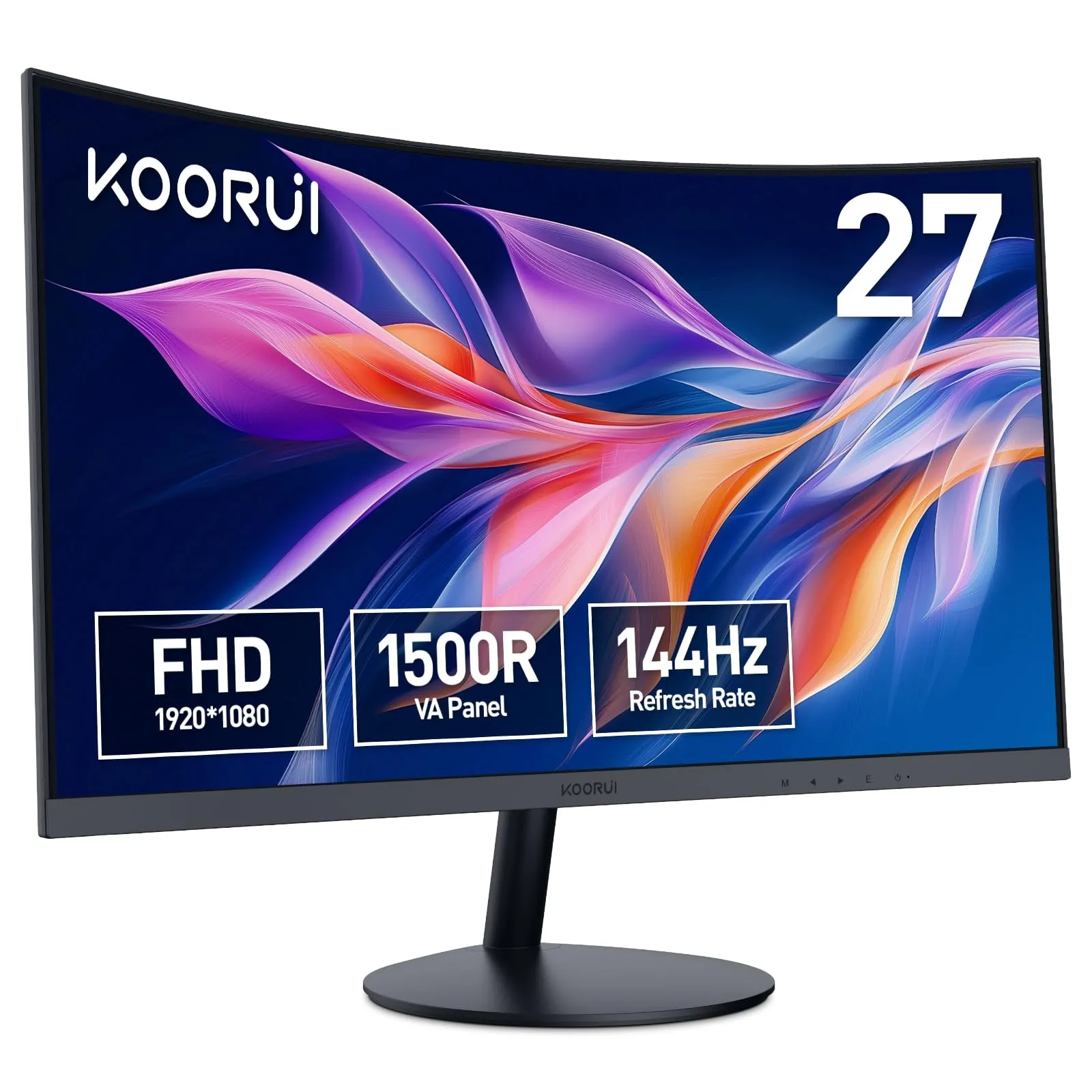 KOORUI Monitor 27 Pollici Curvo (1500R), Full HD (1920x1080), VA, 75 Hz, 5 ms, HDMI, VGA, Gaming Monitor, Eye Saver Mode, Flicker Safe, Nero, 27N5CA