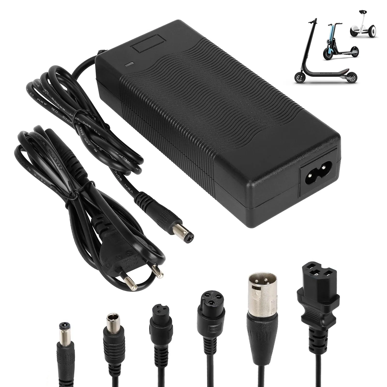 HPGAAVD 42V 2A Caricatore Adattatore per Scooter Elettrico, 36V Caricabatteria di Alimentazione Universale con 6 Connettori per Hoverboard, Scooter Xiaomi Ninebot,Bici Equilibrata, Drifting Board