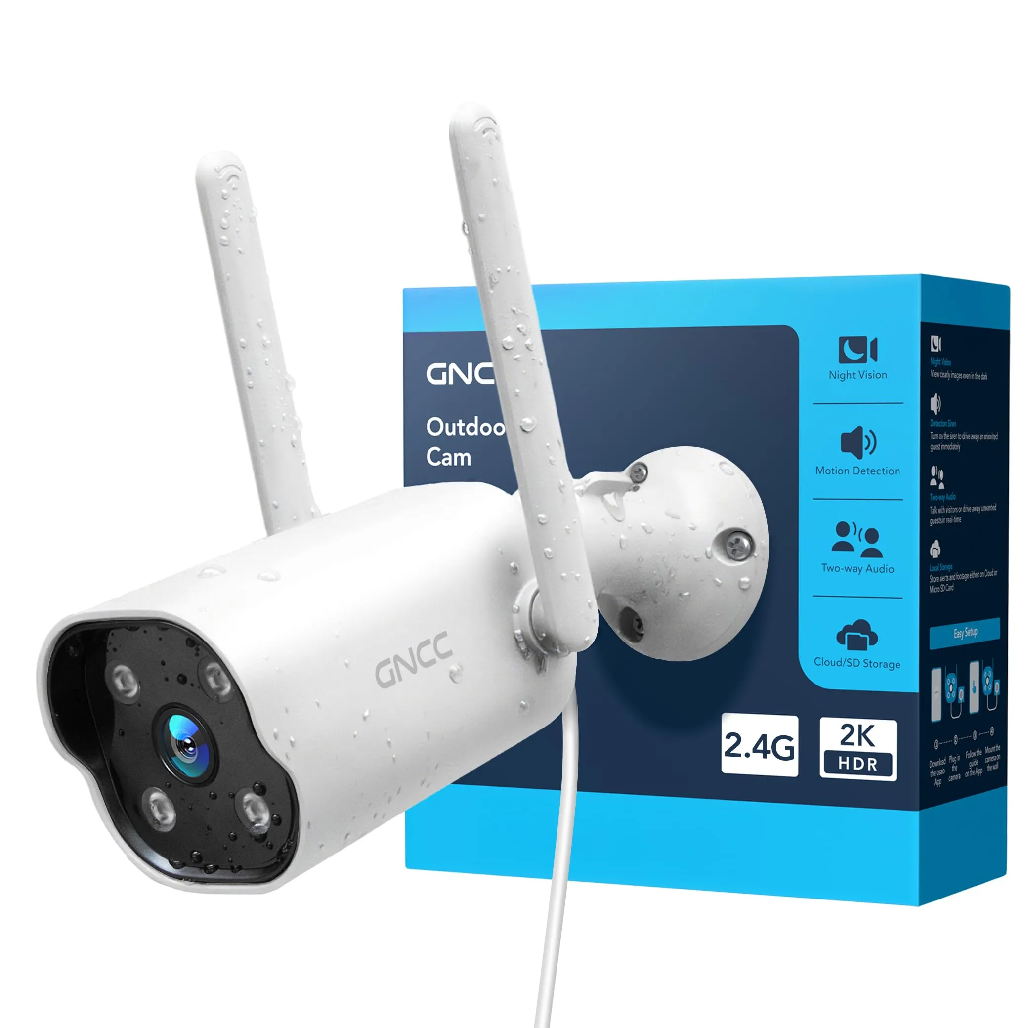 GNCC Telecamera Wi-Fi Esterno 2K Videocamera Sorveglianza Esterno, Visione Notturna, Impermeabile, Sensore di Movimento, Audio Bidirezionale, Registrazione 24/7, 2.4G, GT1Pro
