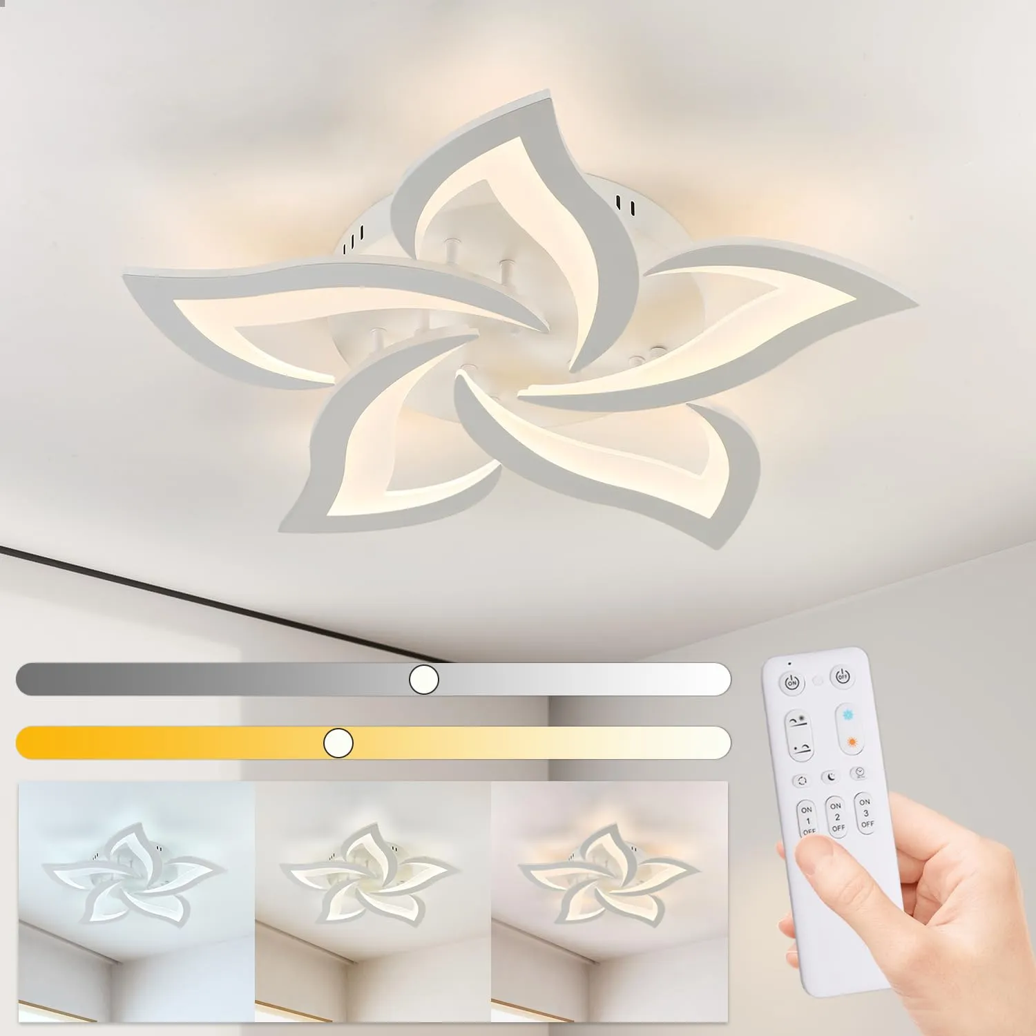 KAUCQI Plafoniera Led Soffitto, Lampadario Soggiorno 58CM 28W, Plafoniera Soggiorno Petalo Plafoniera con Telecomando Dimmerabile 3000-6000K, Plafoniera Salotto Lampada Salone Luci di Fiore